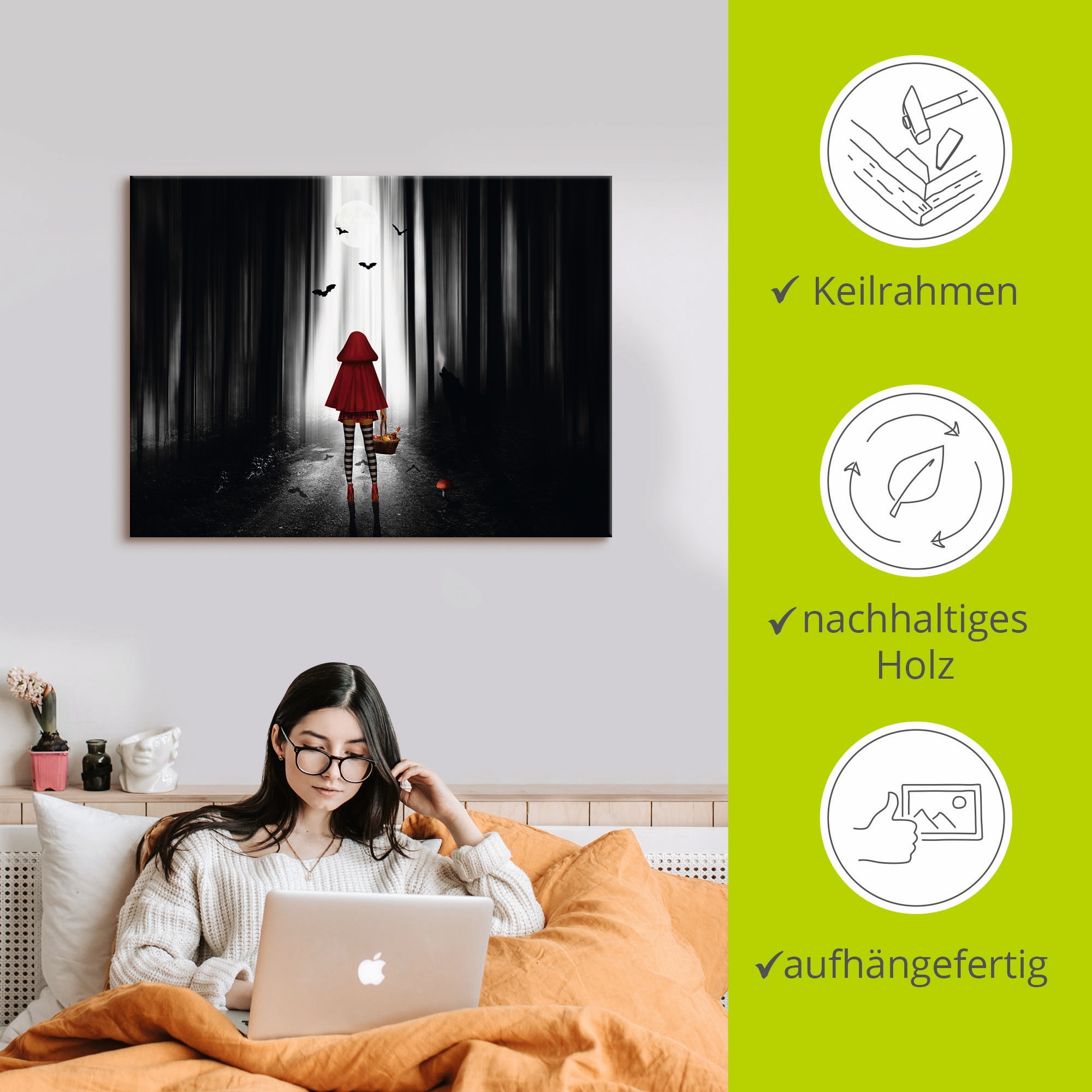 Artland Wandbild »Das Rotkäppchen auf High Heels«, Dark Fantasy, (1 St.), als Alubild, Outdoorbild, Leinwandbild, Poster in verschied. Größen