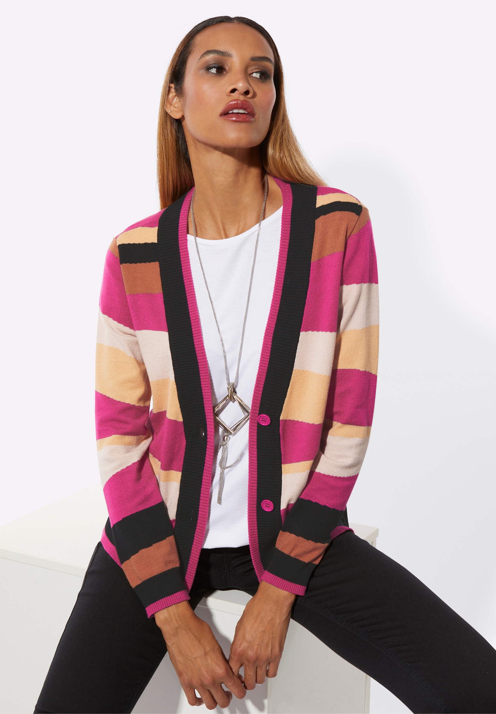creation L Strickjacke »Strickjacke Feinstrickjacke mit Rippbündchen«