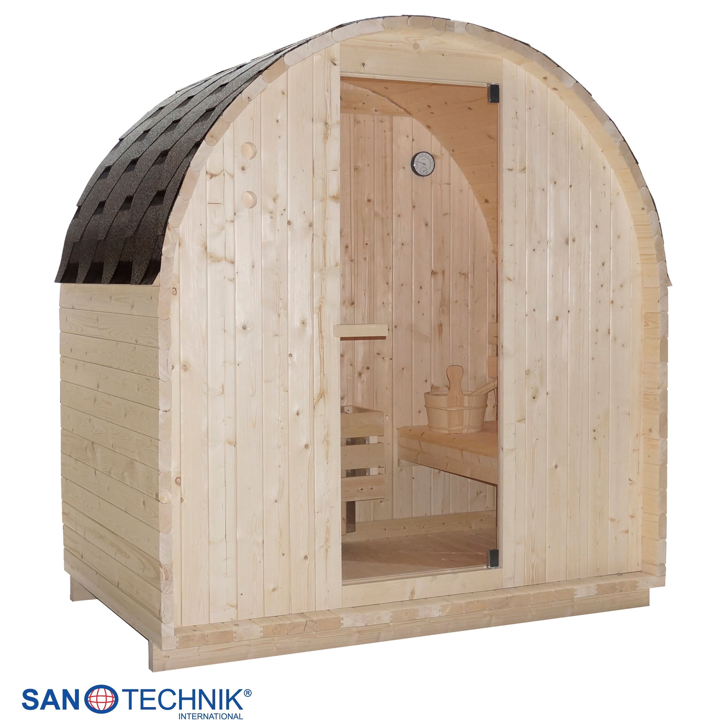 Sanotechnik Sauna »Außensauna ISLAND« 2 oder 4 Personen; inkl. 3,6 kW oder 8 kW Saunaofen und Saunasteine