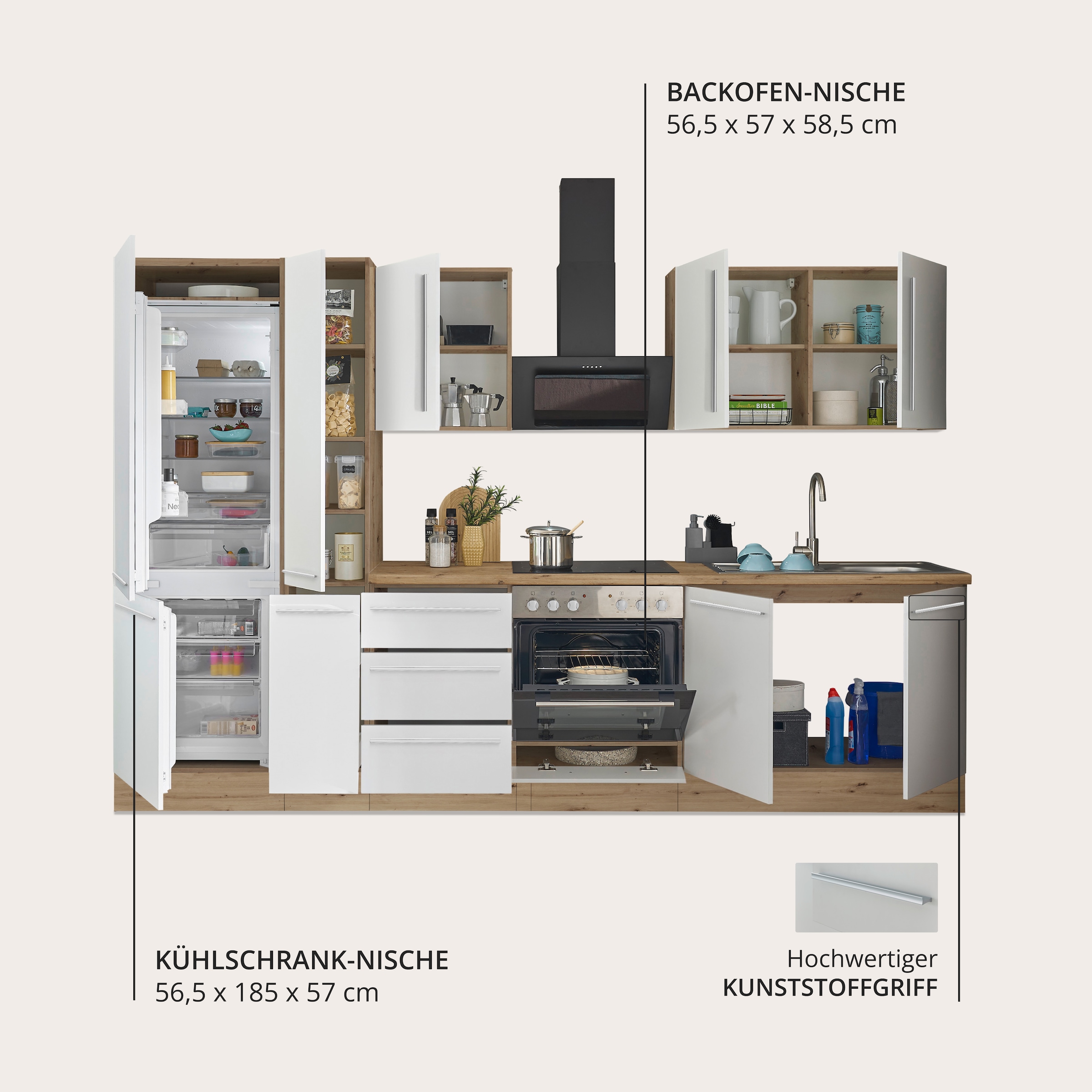 KOCHSTATION Küchenzeile »Florida« Breite 300 cm, wahlweise mit E-Geräten,Softclose für Türen/Schubkästen