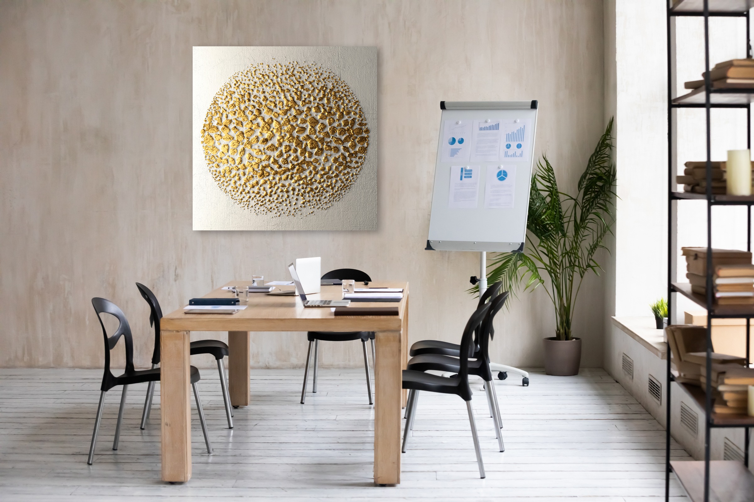 Leonique Leinwandbild »Golden Ball«, Abstrakt-Abstrakte-Kunst-Modern, (1 St.), Akustikbild mit sehr guten Schallabsorptions-Eigenschaften