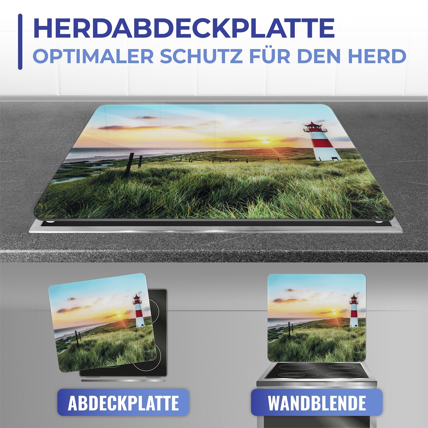 Maximex Schneide- und Abdeckplatte »Modell Leuchtturm« Spritzschutz, Herdblende, Schneidbrett, für Glaskeramik-Kochfelder