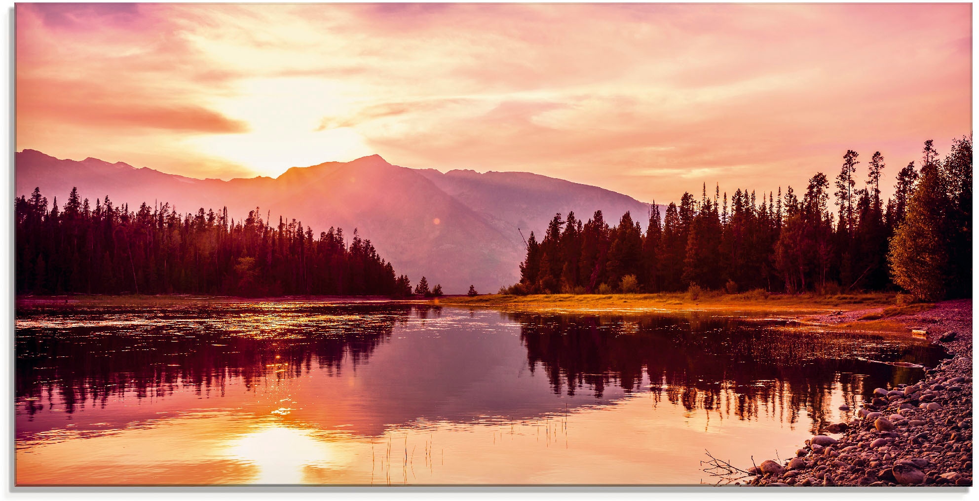 Glasbild »Grand Teton Gebirge bei Sonnenuntergang«, Sonnenaufgang & -untergang, (1...