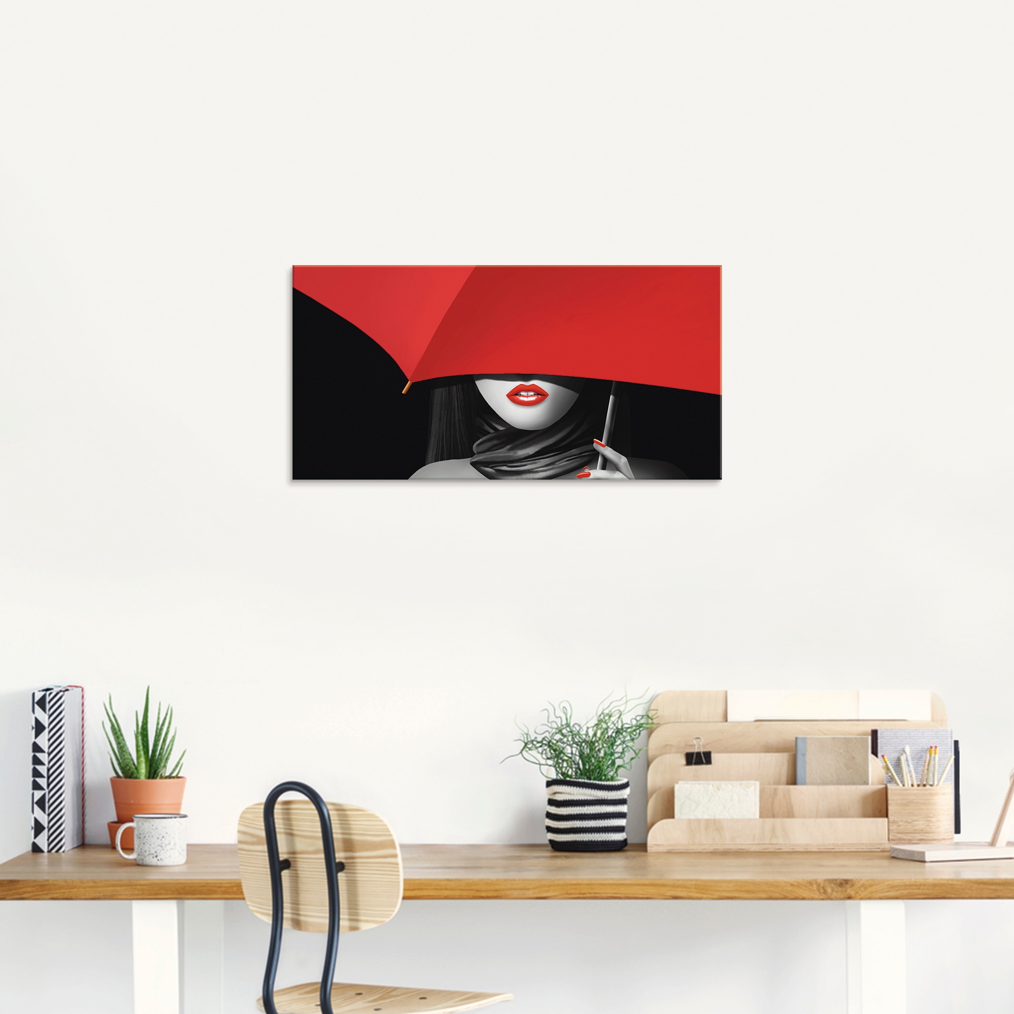 Artland Glasbild »Rote Lippen unter dem Regenschirm«, Frau, (1 St.), in verschiedenen Größen