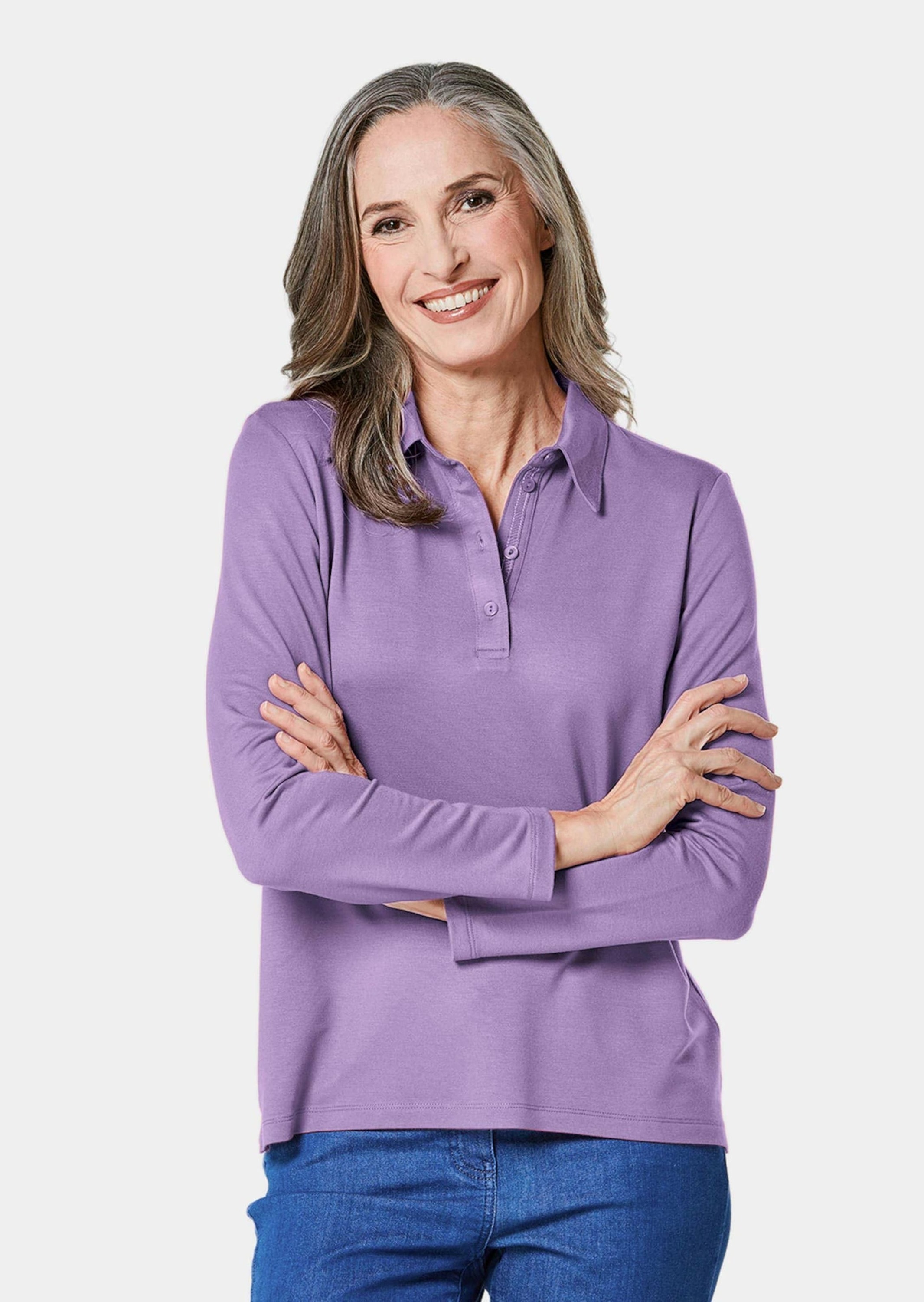 GOLDNER Poloshirt »Langarm Poloshirt mit Schmuckband an Knopfleiste« Ohne