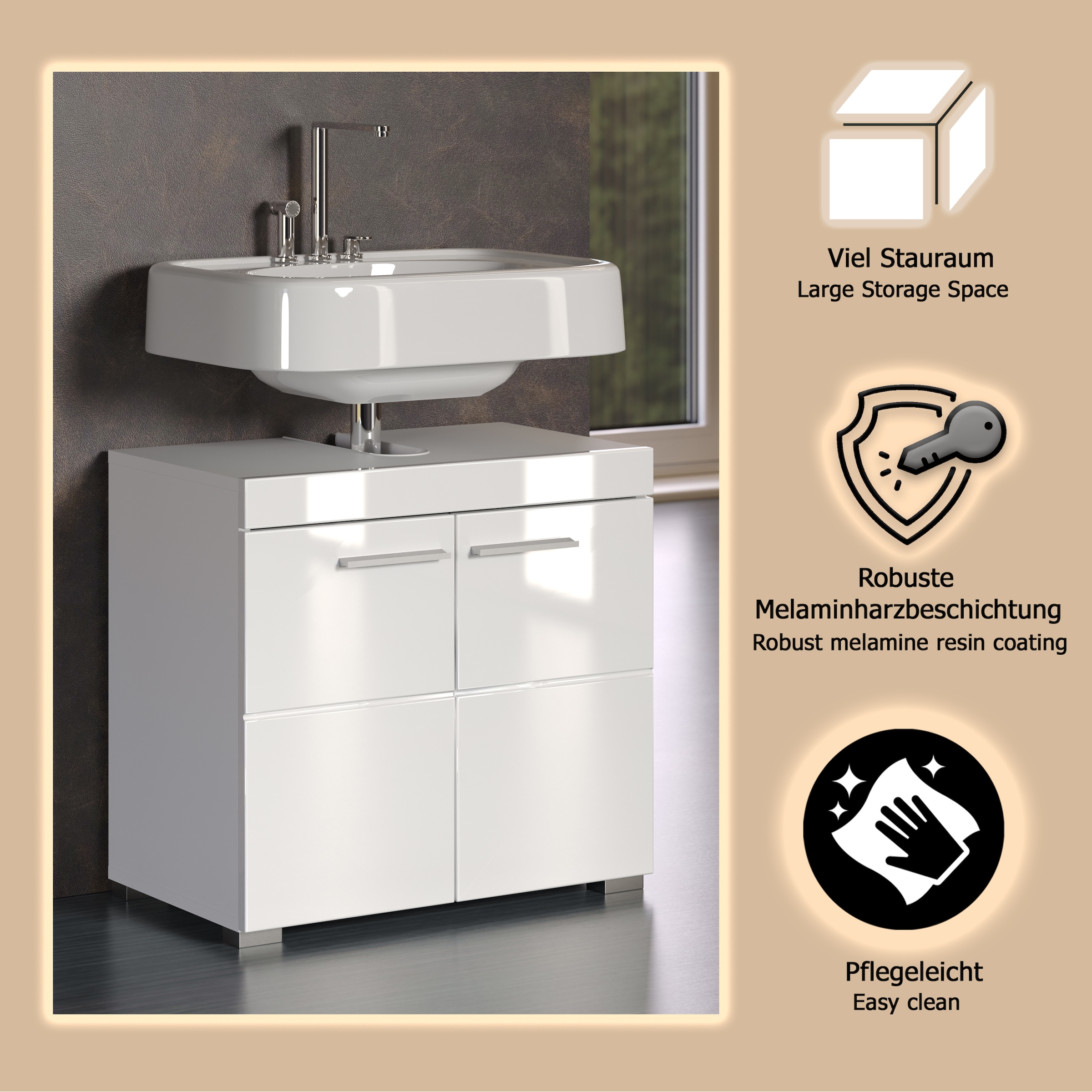 welltime Waschbeckenunterschrank »Avena« Waschtisch 2türig- Aussparung 26/8 cm - (B/T/H) 60/34/56 cm