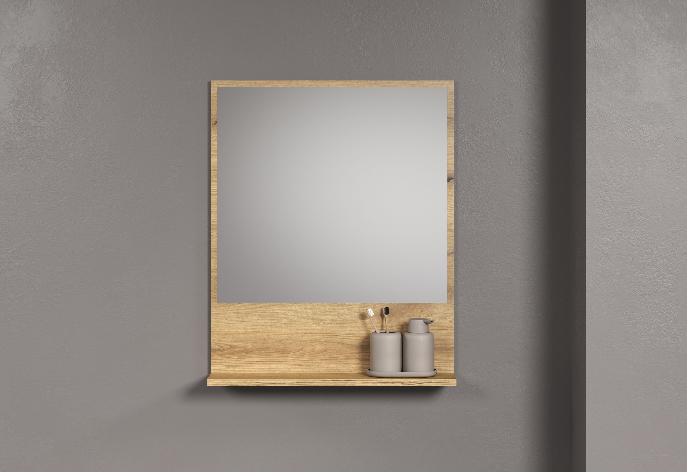 welltime Badspiegel »Amrum«, (1 St.), Eleganter Badezimmerspiegel mit Ablage - Maße (B/T/H) 60-80/14/74 cm