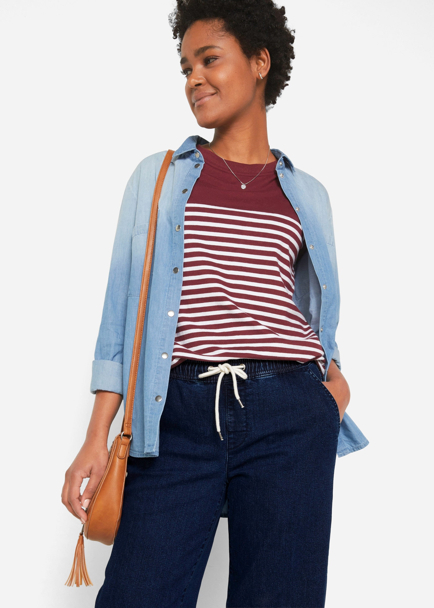 bonprix Weite Jeans »Wide Leg Jeans Mid Waist, Stretch« Loose Fit Passform, mit elastischem Bund und Tunnelzug