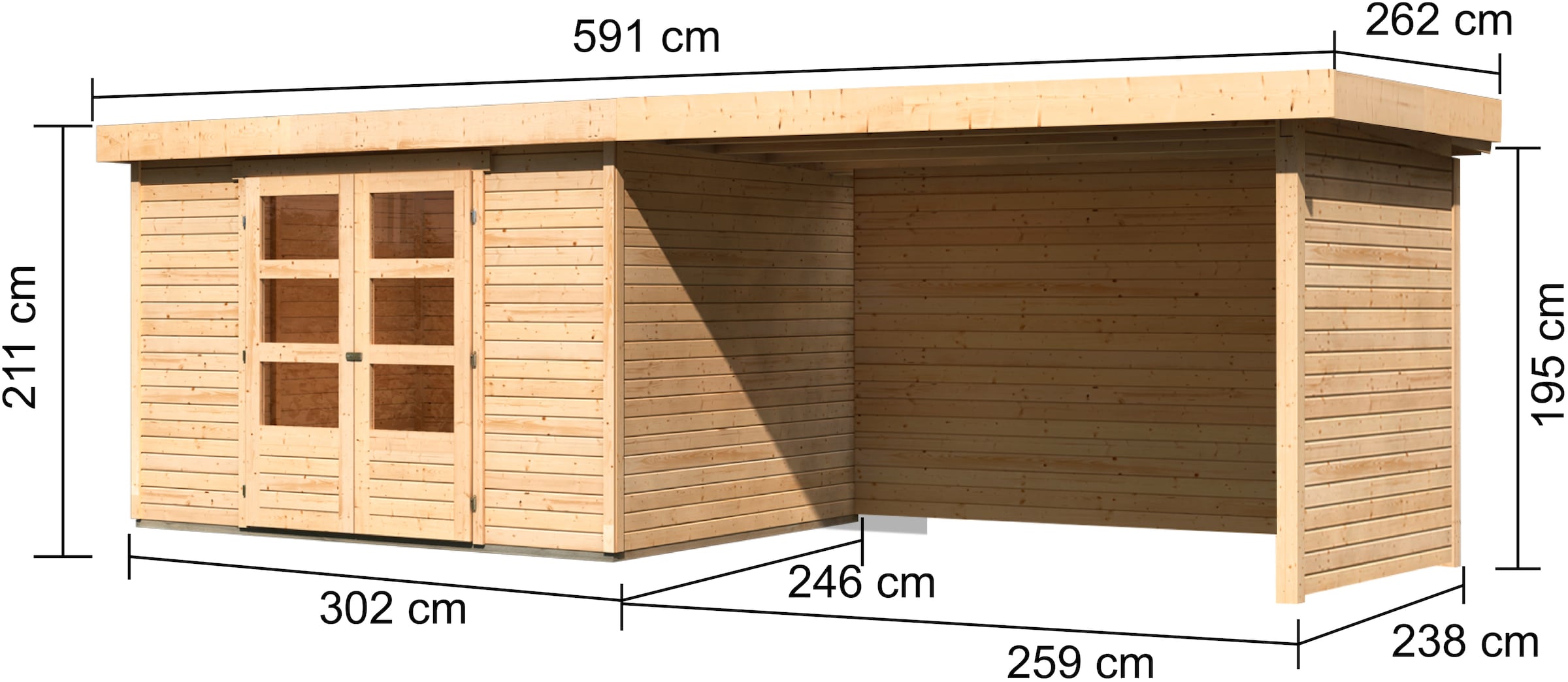 Karibu Gartenhaus »Askola 5«, terragrau, mit Anbaudach, Seiten- und Rückwand