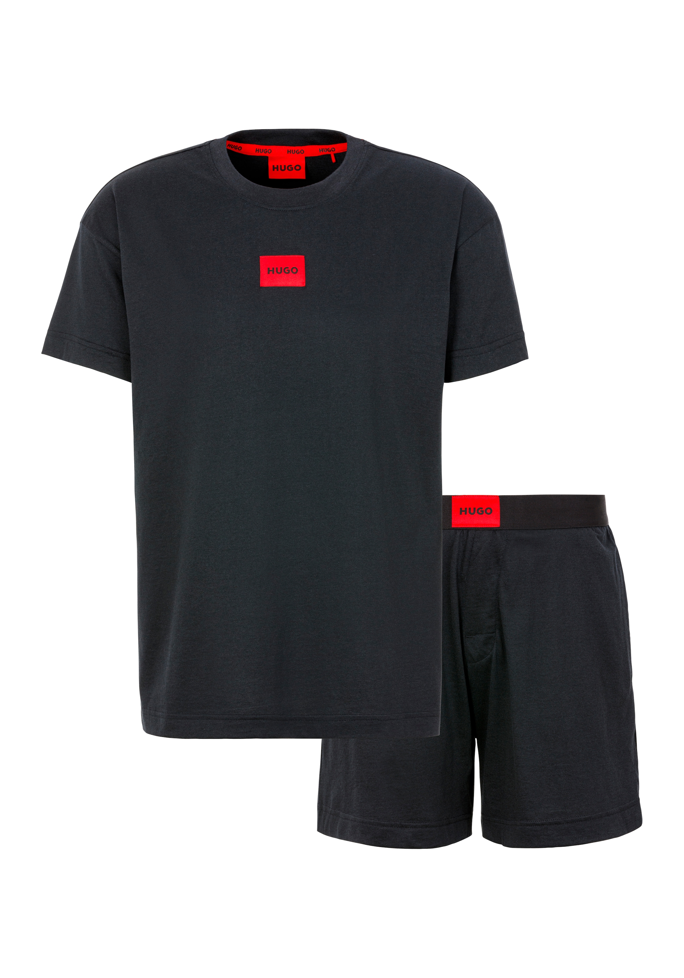 HUGO Underwear Pyjama »GALAXY_SHORT SET«, (Set, 2 tlg.), mit kontrastfarbenen Logobadge