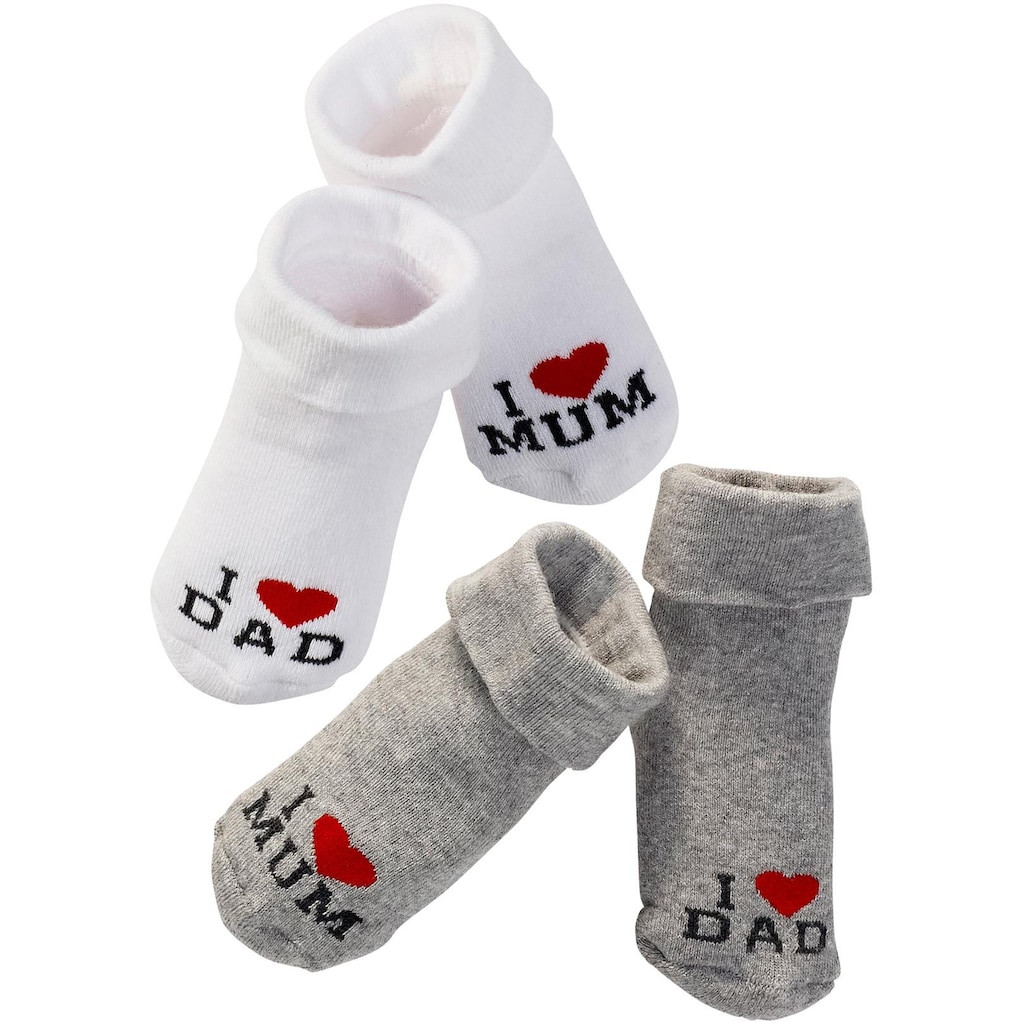 Vivance Umschlagsocken »I Love Mum, I Love Dad«, (4 Paar)