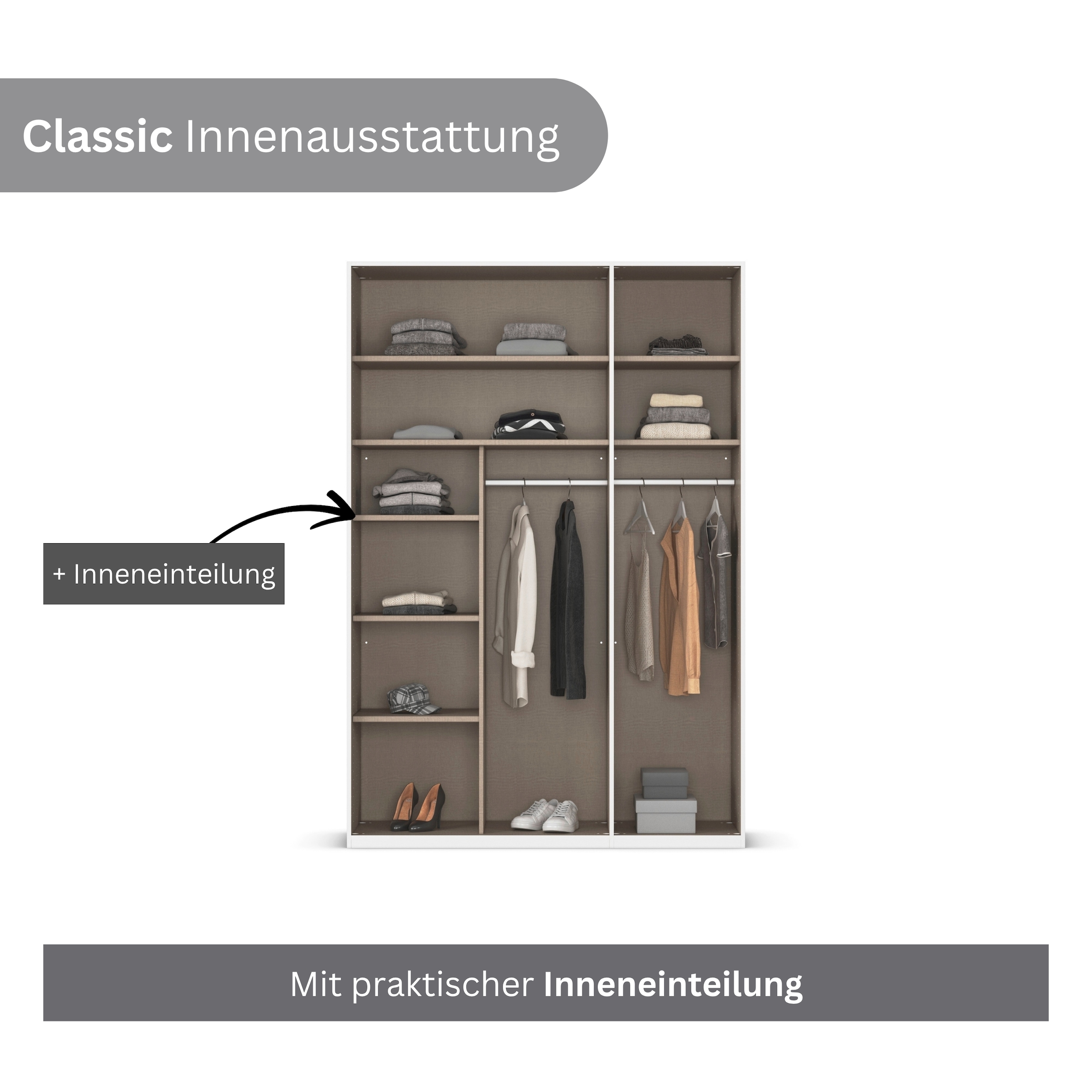 LeGer Home by Lena Gercke Kleiderschrank »Schrank Garderobe Ankleide Schlafzimmer Flur SERINA Eyecatcher«, (in 3 verschiedenen Ausstattungen BASIC/CLASSIC/PREMIUM), in 6 Breiten (101 - 401 cm) mit Front Glas oder Dekor MADE IN GERMANY