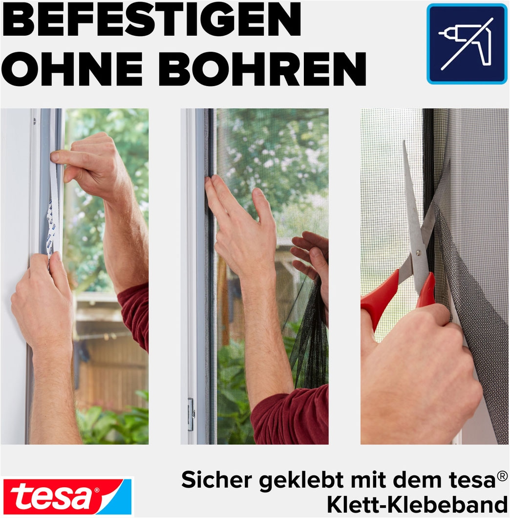 tesa Insektenschutz-Tür »Klett Fliegengitter Premium für Türen - ohne Bohren« Packung, Fliegennetz, Klettband, 1 Stk. tlg. selbstklebende Insektenschutz - (2 x 65cm )120cm x 250cm