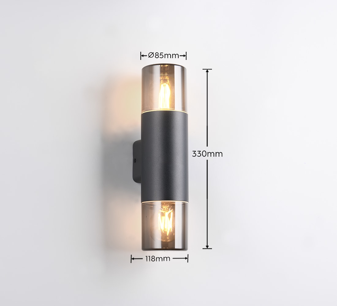 TRIO Leuchten Außen-Wandleuchte »HOOSIC, Outdoor Wandlampe exkl 1x E27 max 28W, Hauswand-Leuchte« E27 1 Stk. warmweiß - kaltweiß Garten Wandleuchte IP44, Kunststoff Schirm rauchfarbig