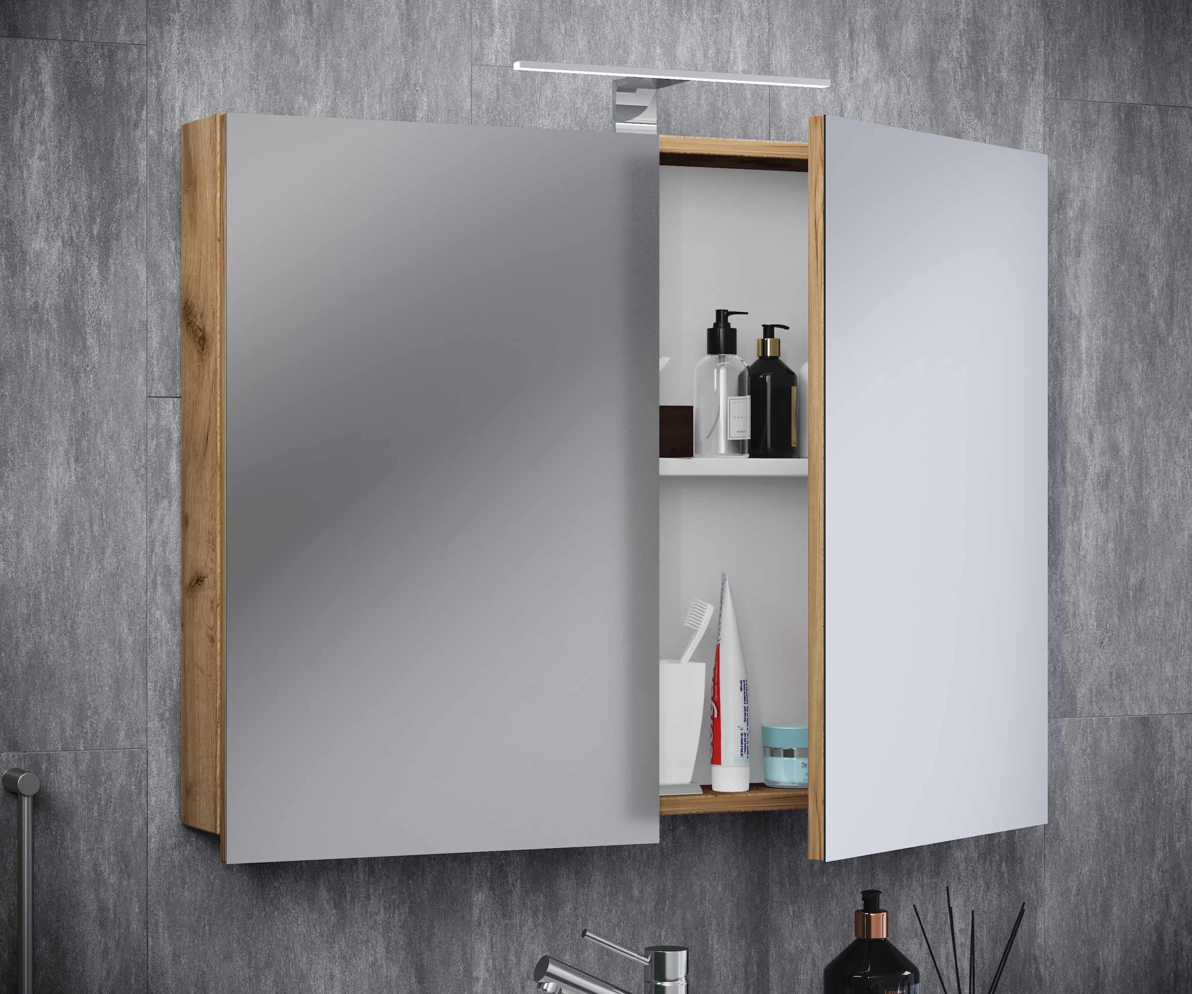 VCM Badspiegel »VCM Badschrank zeitlos | Maße ca. H. 59 x B. 60 x T. 12 cm | Zwei Drehtüren | Spiegelschrank - Badinos 59 x 60 cm«, (VCM Badinos)