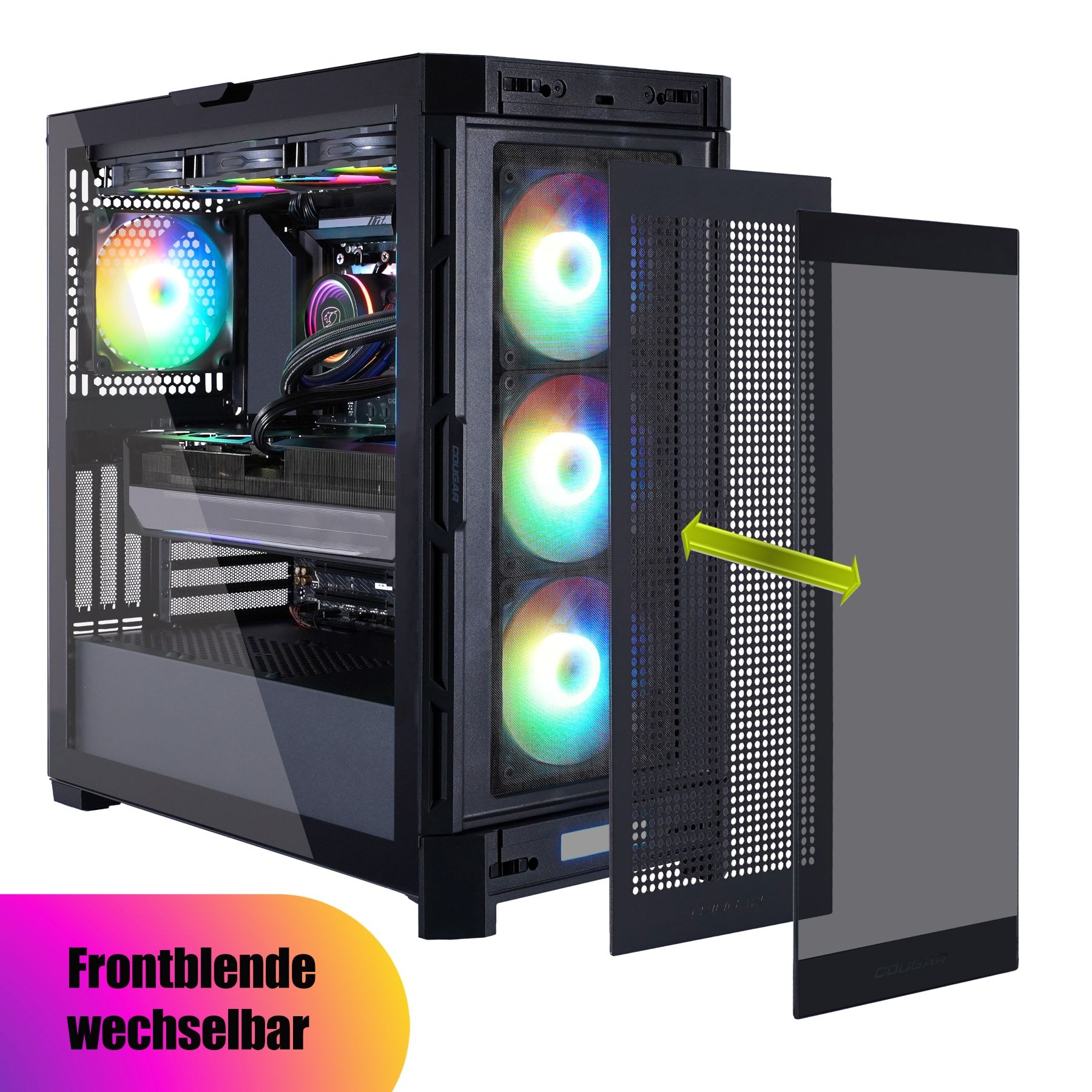 Cougar Gaming-PC »DUOFACE PRO BK 7952 AMD Ryzen 7 9700X 32GB DDR5 1TB SSD RX 9070 XT« Windows 11, DDR5 RAM, Wasserkühlung