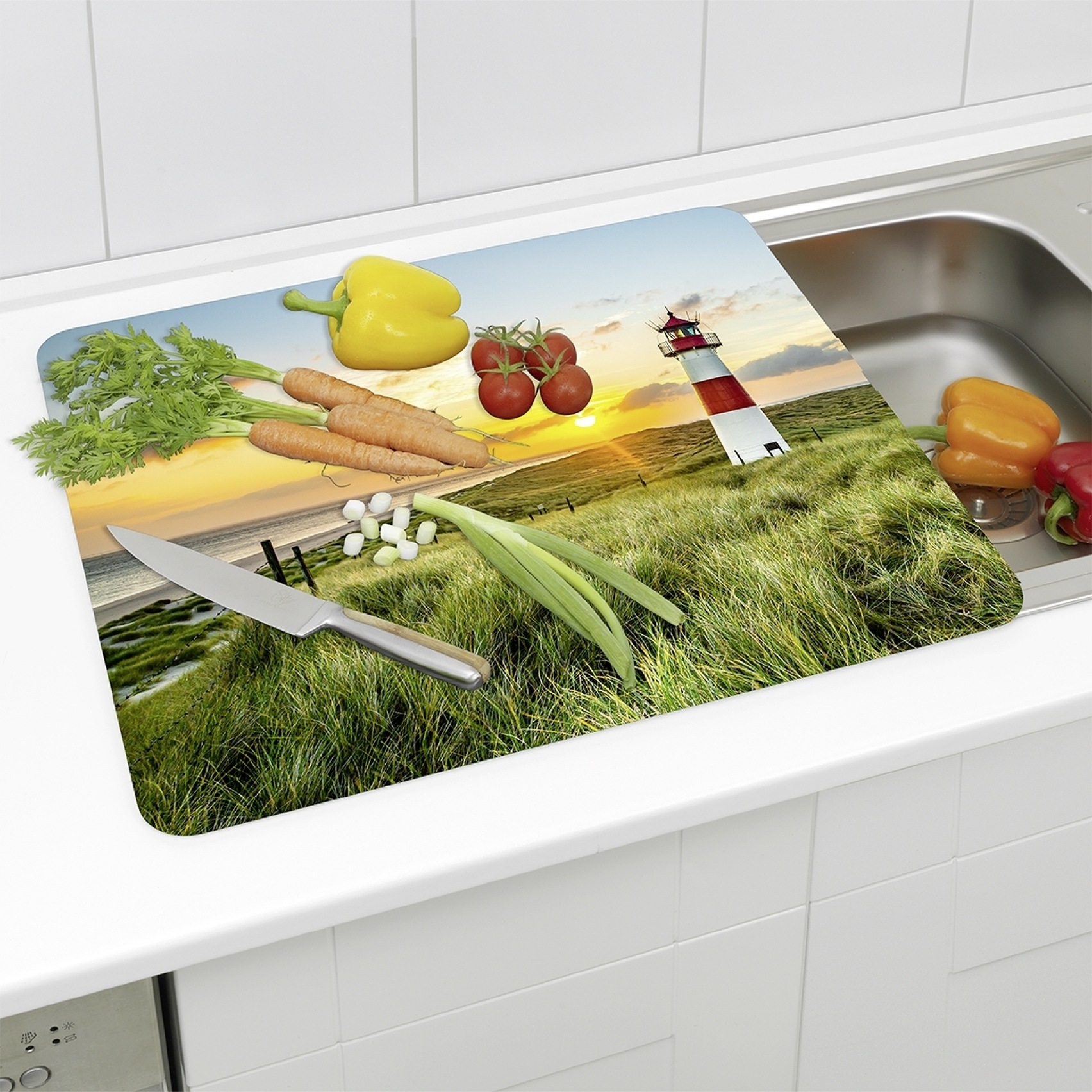 Maximex Schneide- und Abdeckplatte »Modell Leuchtturm« Spritzschutz, Herdblende, Schneidbrett, für Glaskeramik-Kochfelder