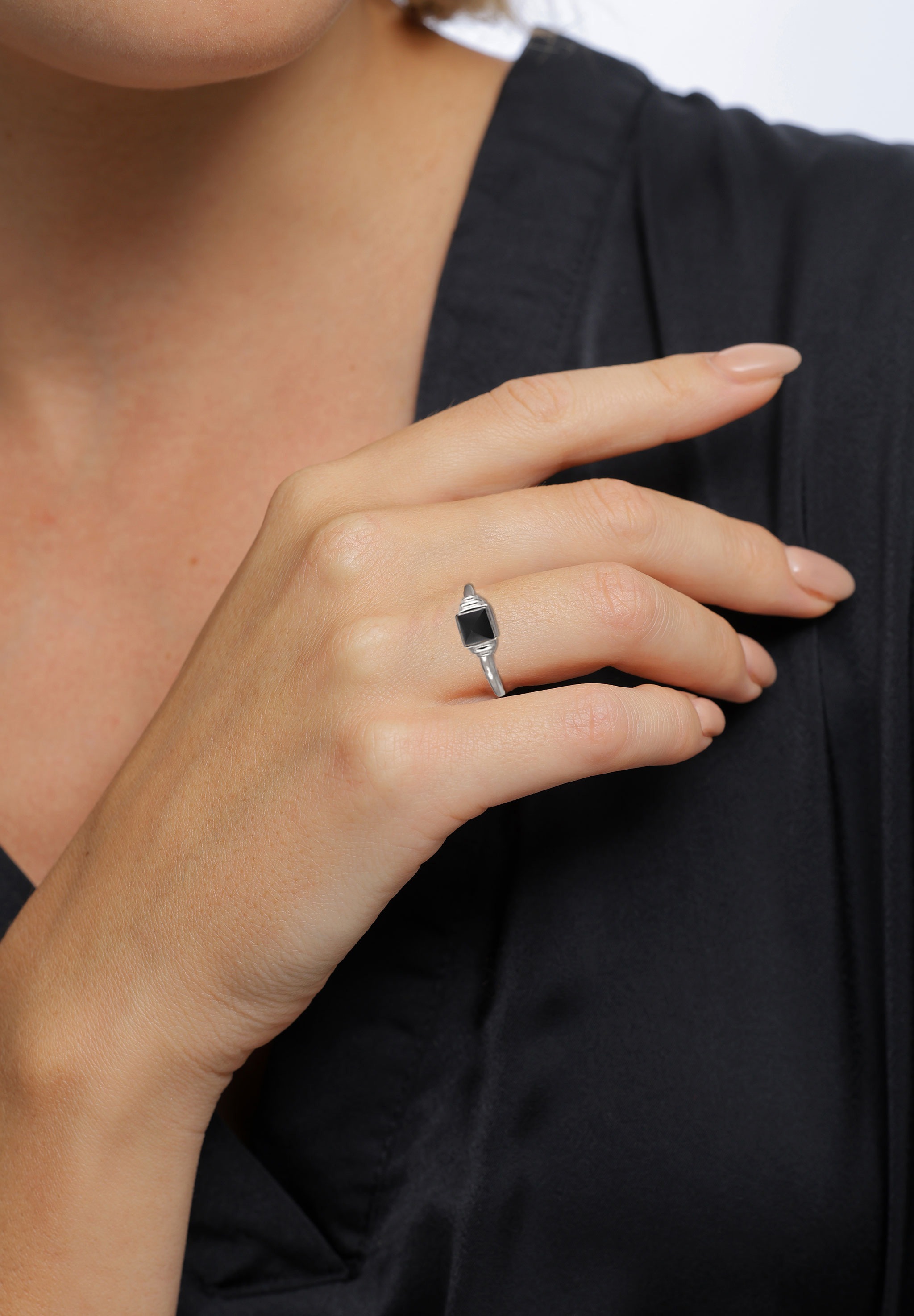 Elli Premium Silberring »Ring Onyx Quadrat Vintage 925 Silber vergoldet«