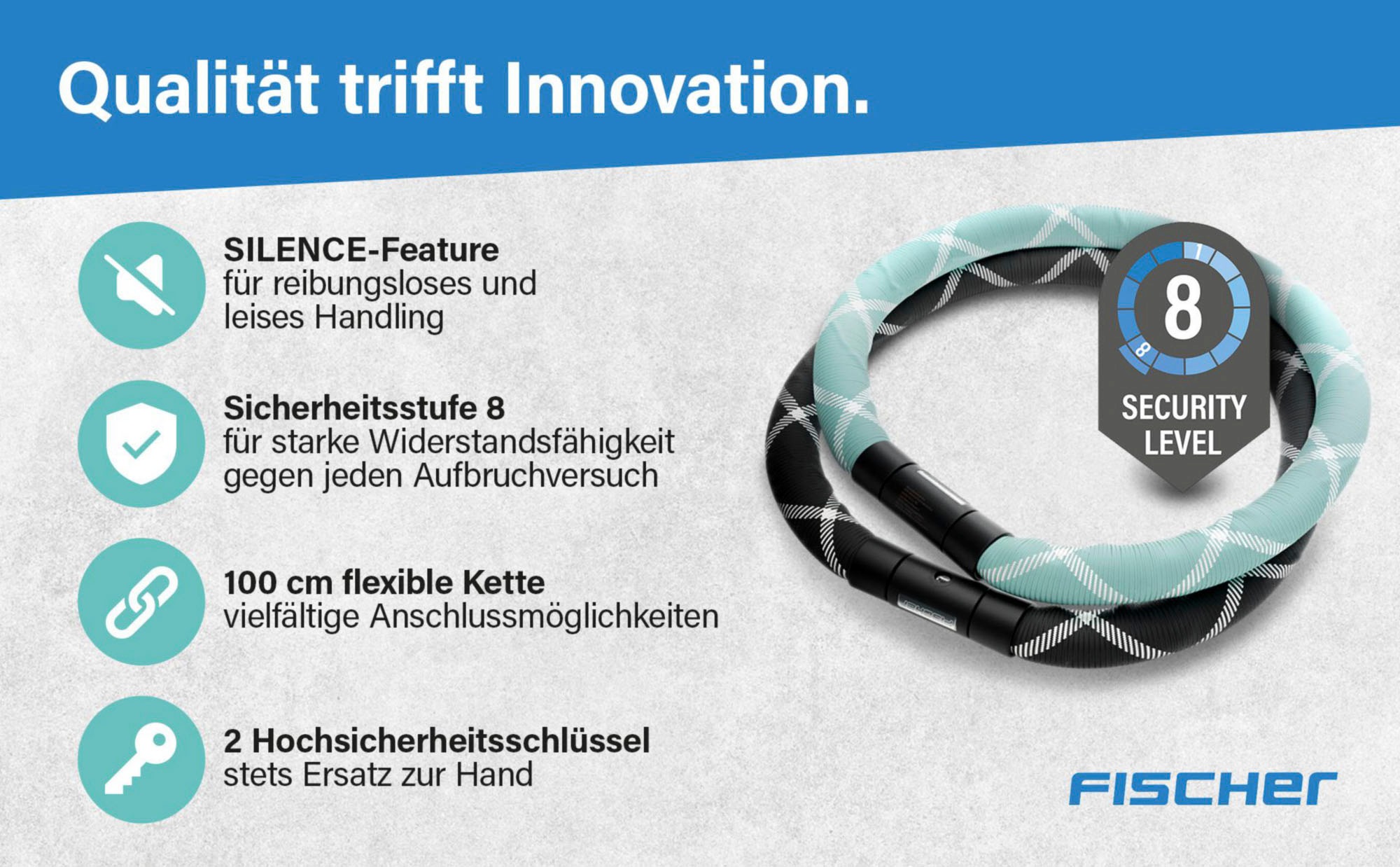 FISCHER Fahrrad Kettenschloss »Kettenschloss SILENCE CK100/32 mint«