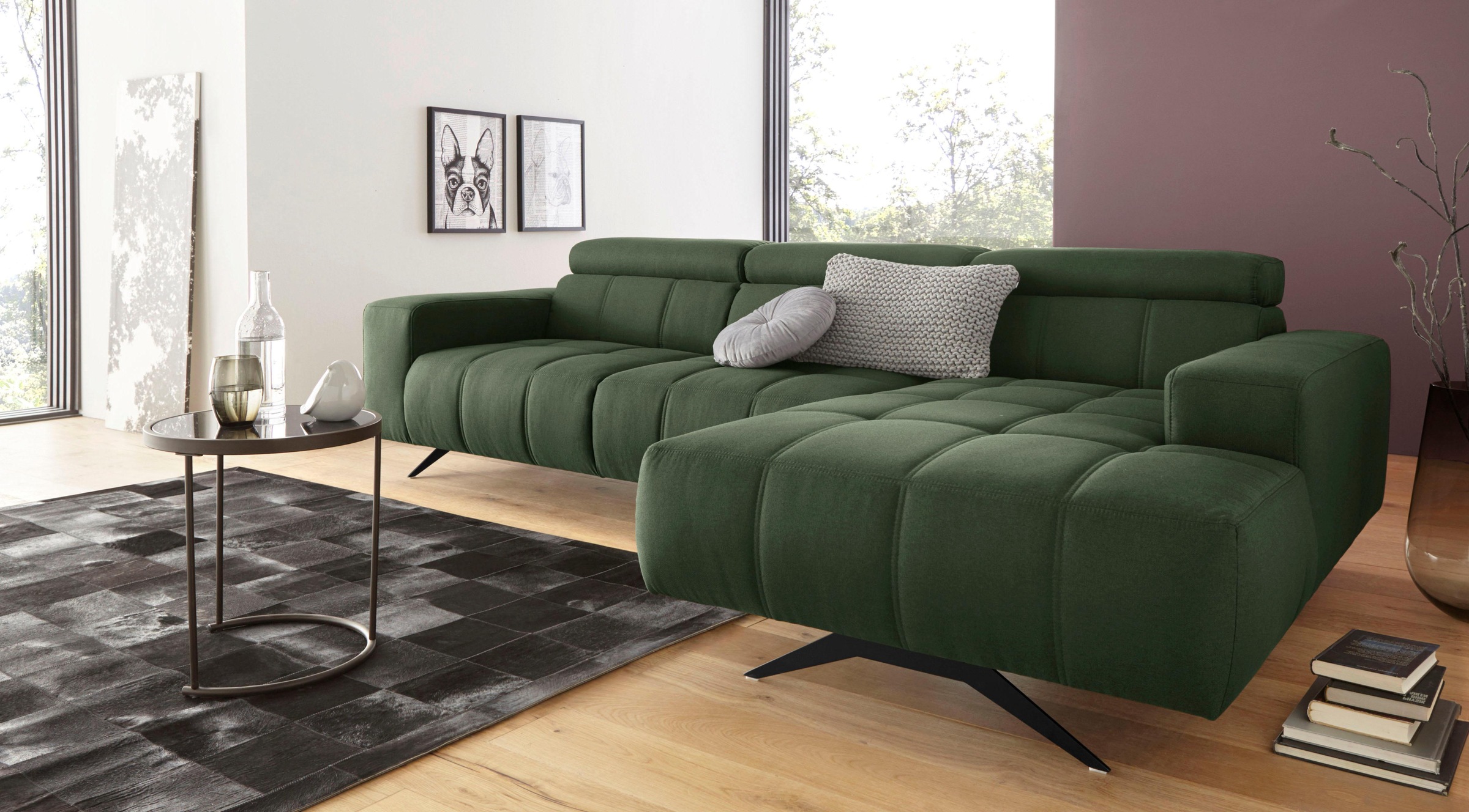DOMO collection Ecksofa »Trento L-Form, mit Kufenfuß oder Einzelfuß« wahlweise mit Kopfteilverstellung, Recamiere links/rechts bestellbar