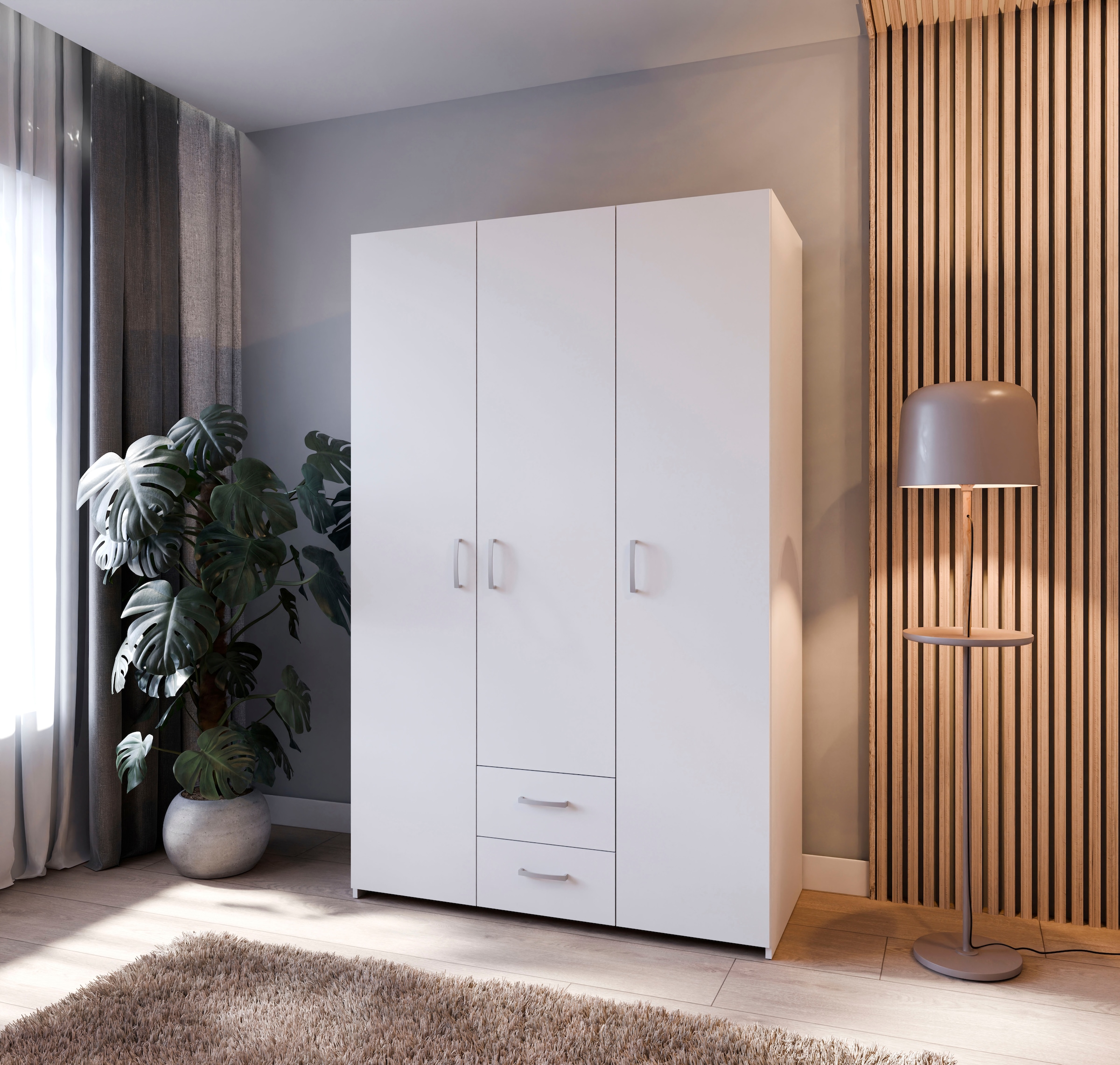 FORTE Drehtürenschrank »Econobox«, Drehtürenschrank, zeitloses Design mit alufarbigen Griffen.