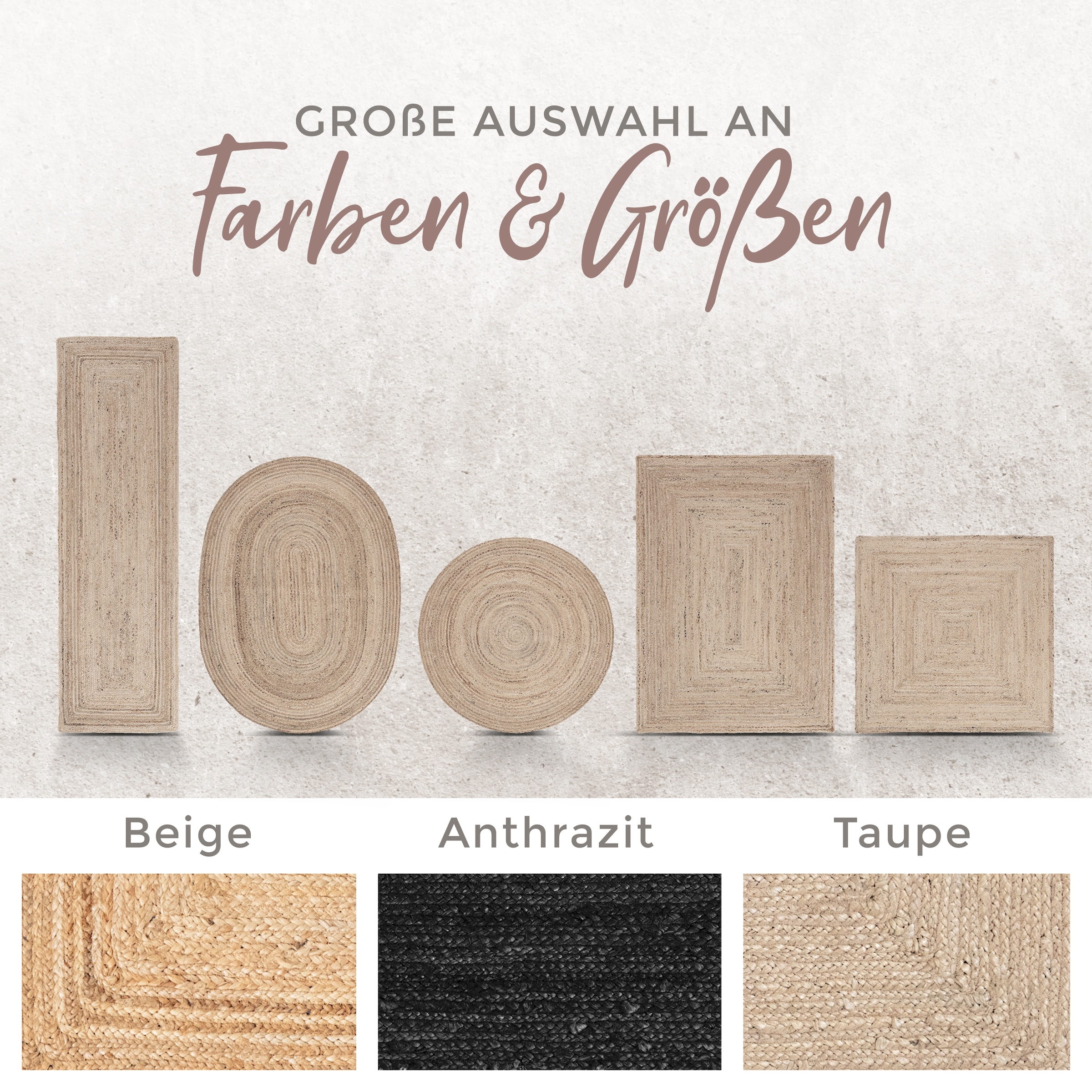 carpetfine Teppich »Nele Juteteppich Naturfaser«, rechteckig, 6 mm Höhe, geflochtener Wendeteppich aus 100% Jute, quadratisch und als Läufer
