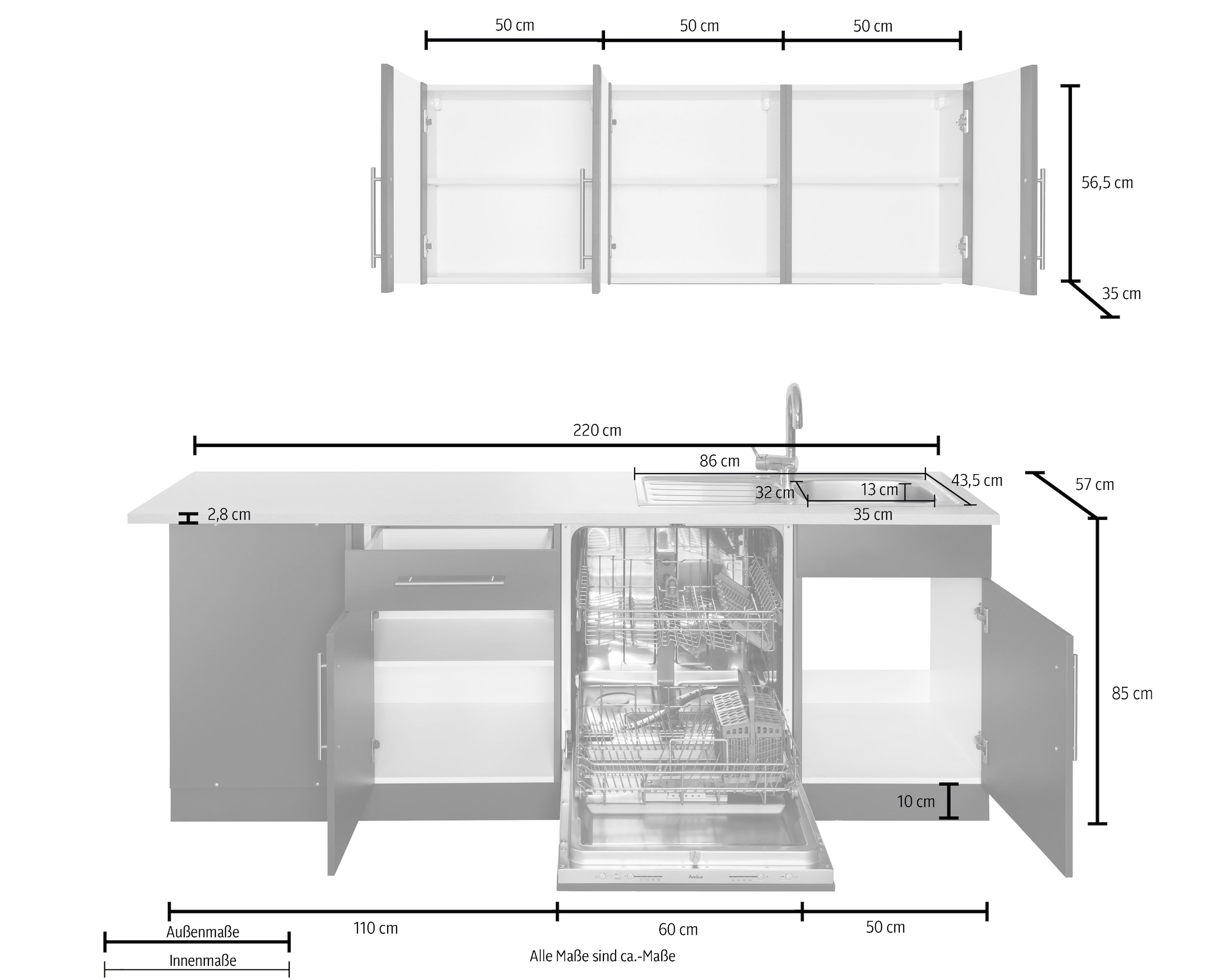 Online »Cali«, x 210 Winkelküche Shop bestellen OTTO Stellbreite Küchen E-Geräte, im ohne wiho 220 cm