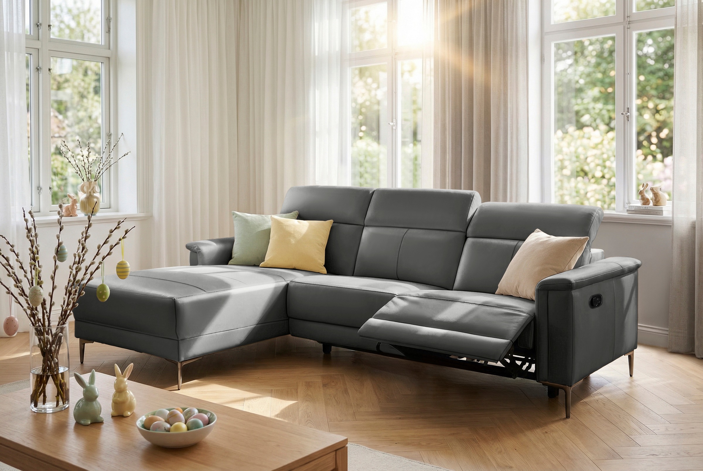OTTO home Ecksofa »LUND, L-Form, 261cm, man. o. elektr. Relaxfunktion (mit USB-A)« und Kopfteilverstellung
