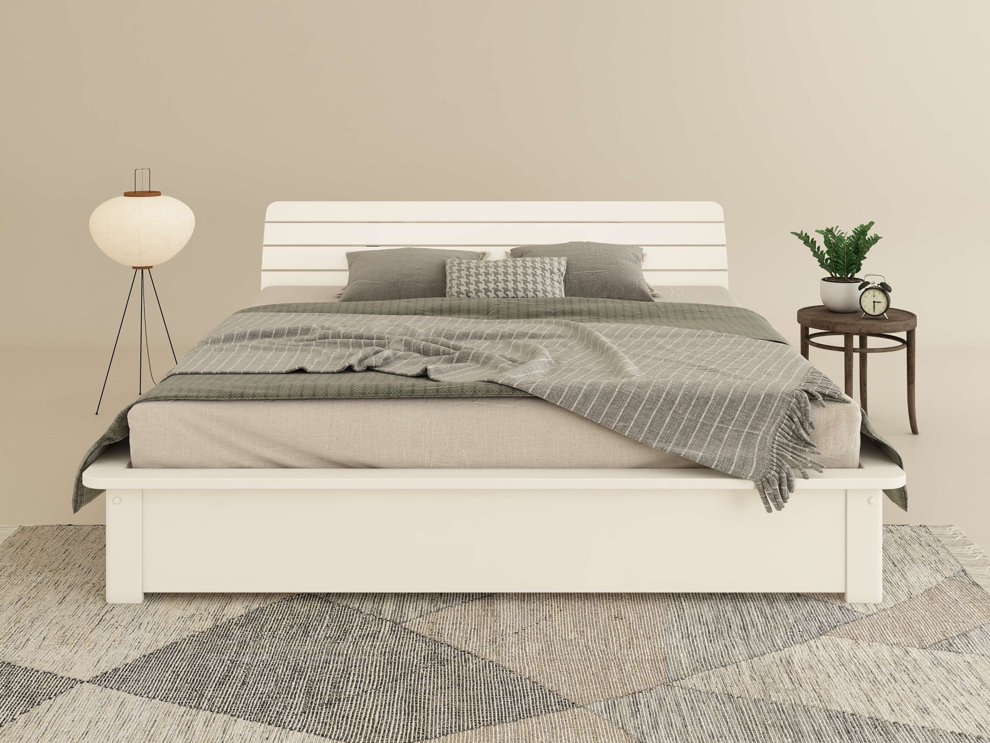 OTTO home Massivholzbett »Antri, Futonbett, ergonomisch geformtes Kopfteil, stilvolles Design« Rahmen zur Ablage von Smartphone, mit Lattenrost, Bettkasten optional