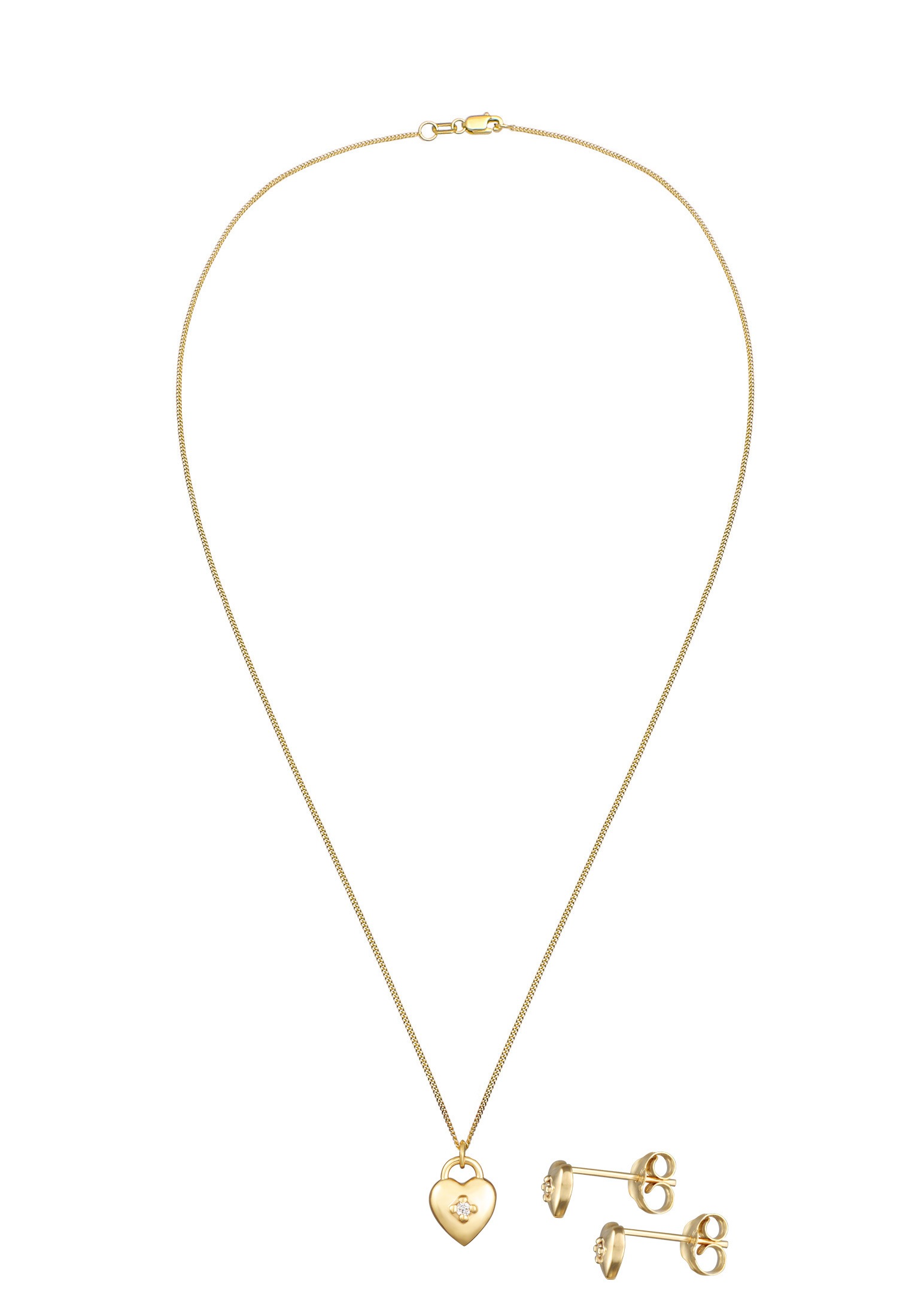 Elli DIAMONDS Ohrring und Ketten Set »Schmuckset Herz Liebe Solitär Diamant (0.015 ct.) 375 Gelbgold«