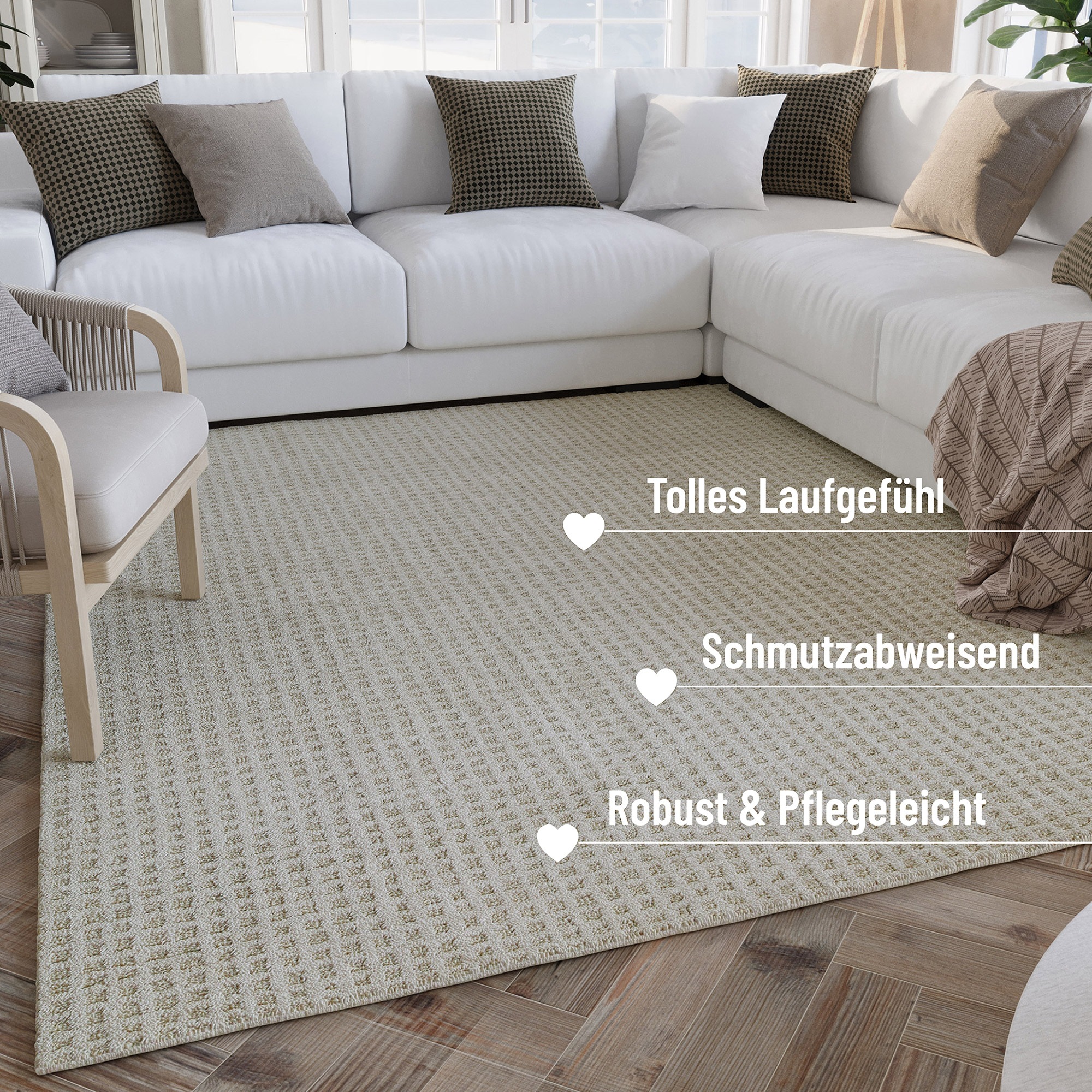 Wecon home Teppich »Hamptons THIRTY«, rechteckig, 17 mm Höhe, Läufer, Kurzflor, Wohnzimmer, Schlafzimmer, elegant, robust, kariert