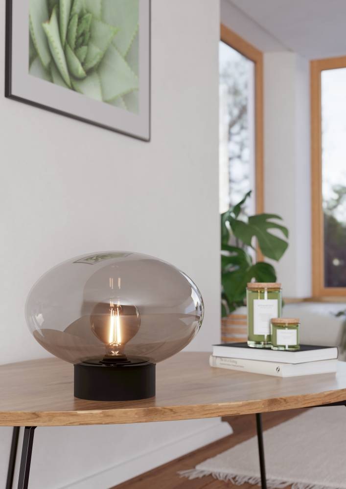 EGLO Tischleuchte »MADONNINA«, 1 flammig, Leuchtmittel E27 | ohne Leuchtmittel, Tischlampe, Metall in Schwarz und Glas in Grau-transparent, E27, 27 cm