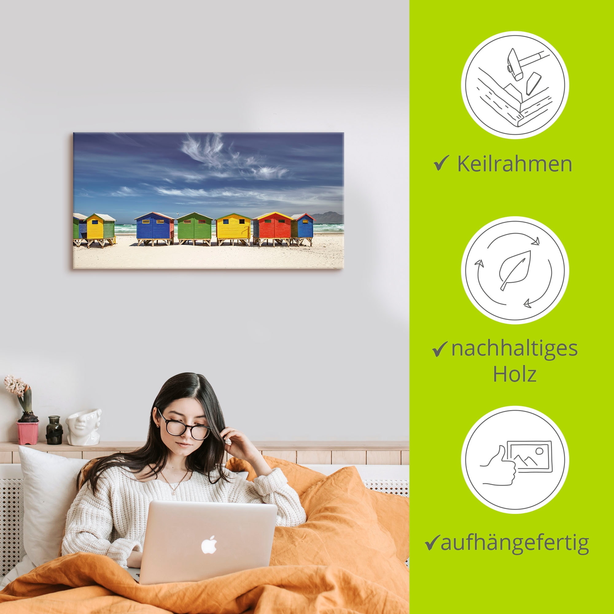 Artland Wandbild »Bunte Strandhäuser bei Kapstadt« Strandbilder 1 Stk. tlg. als Alubild, Leinwandbild in verschied. Größen