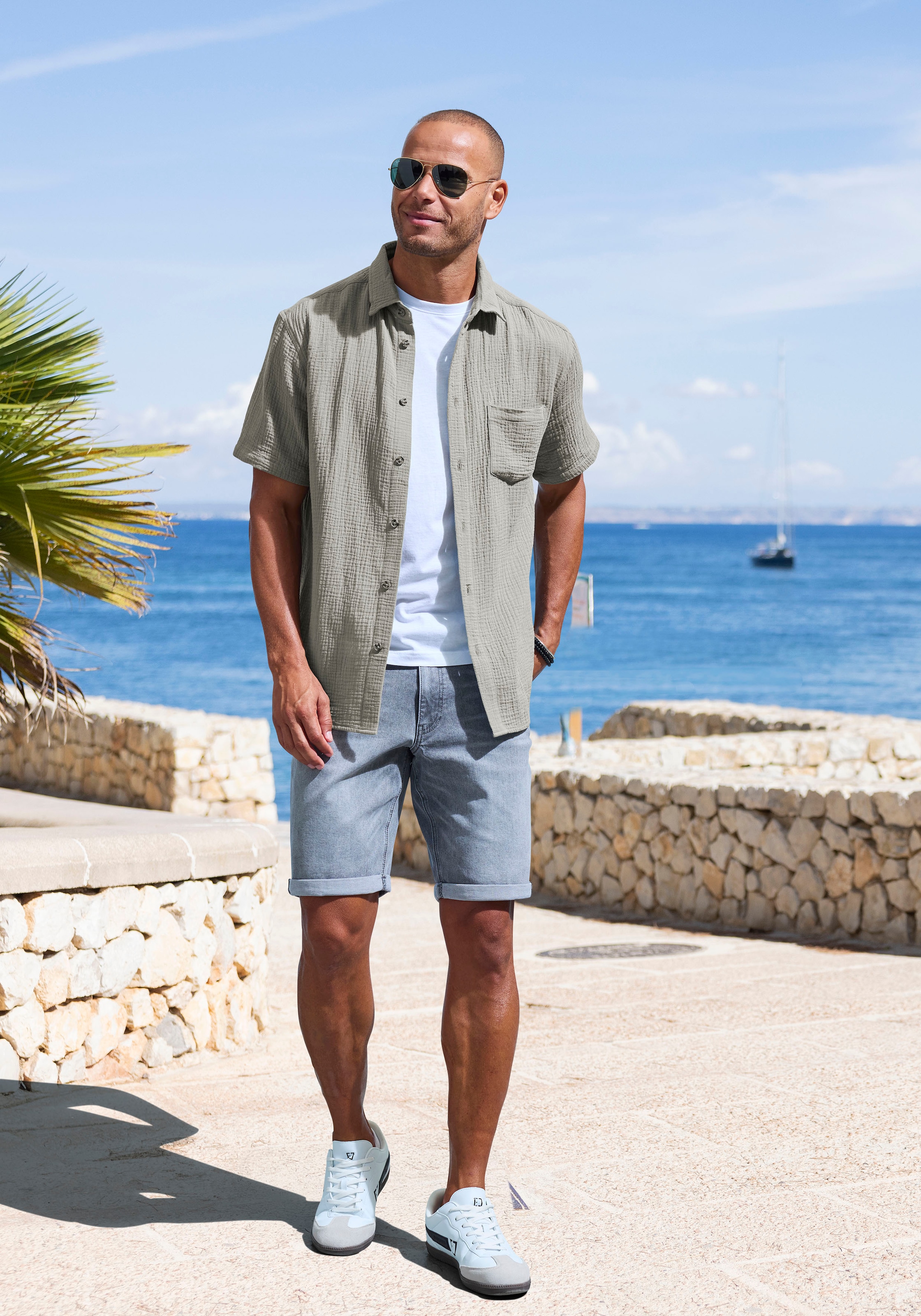 Beachtime Kurzarmhemd »Regular fit«, Kurzarm, Freizeithemd aus Musselin-Ware