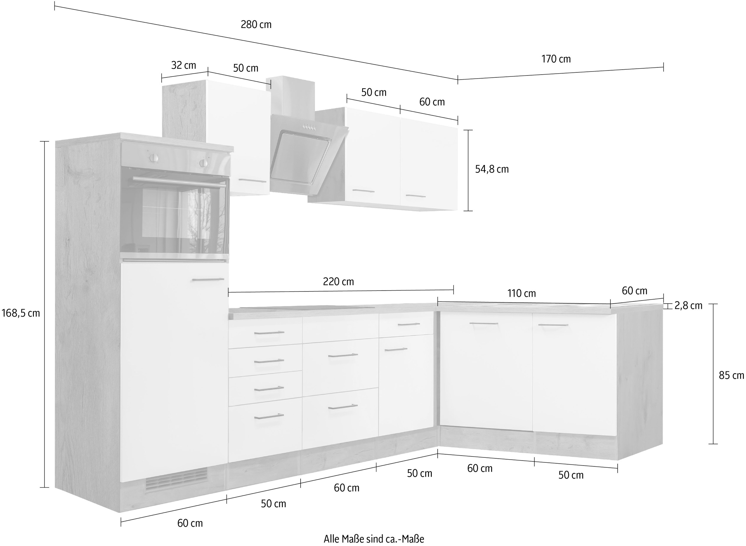 Flex-Well Winkelküche »Vintea«, Breite 280 x 170 cm, mit und ohne E-Geräte lieferbar