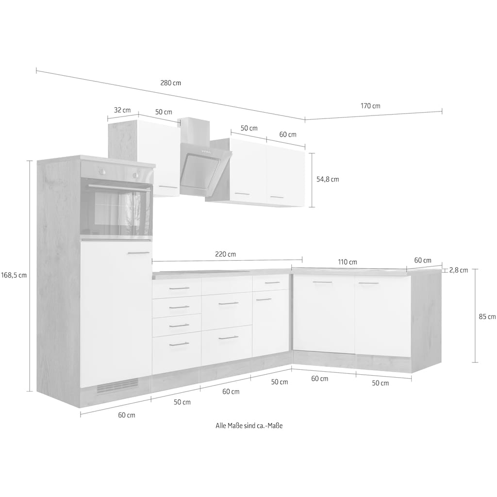 Flex-Well Winkelküche »Vintea«, Breite 280 x 170 cm, mit und ohne E-Geräte lieferbar
