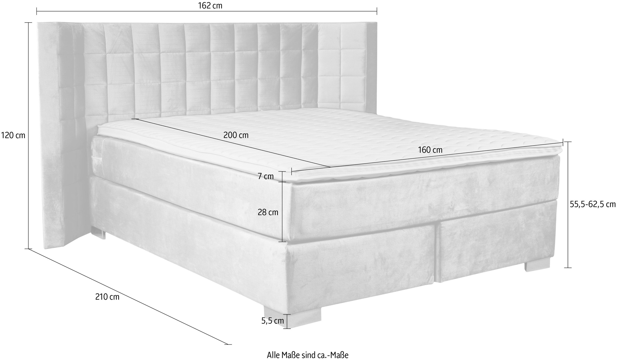 Places of Style Boxspringbett »Piazza«, mit Steppung und Kopfteil mit seitlichen Flügeln