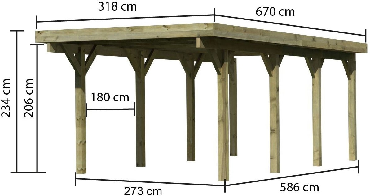 Karibu Einzelcarport »»Classic 2 SET« PVC-Dach Variante A kesseldruckimprägniert« Massivholz 250 cm KDI aus Masivholz