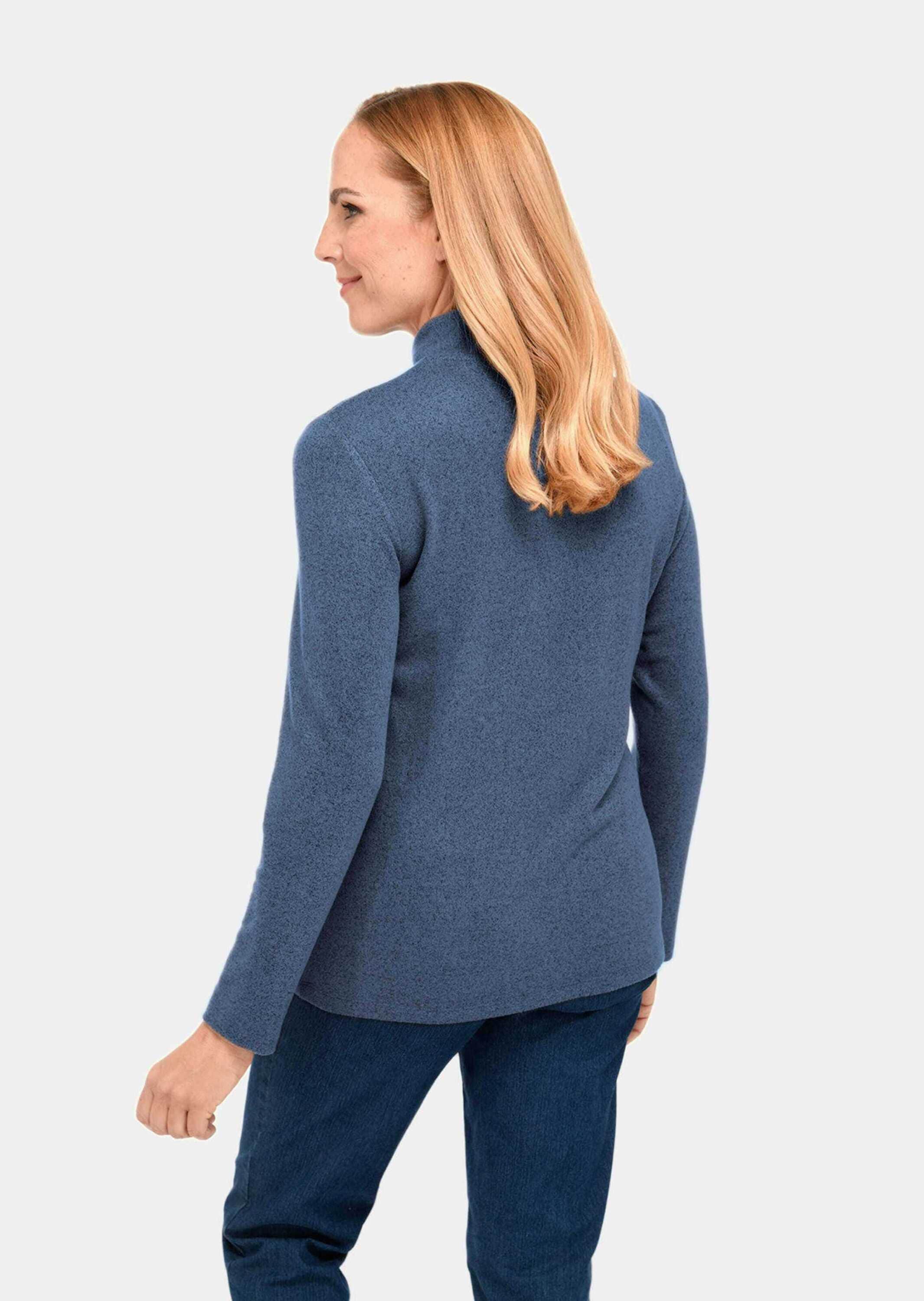 GOLDNER Strickpullover »Flauschiges Stehbundshirt mit Reißverschluss und glänzendem, gesticktem Logo«