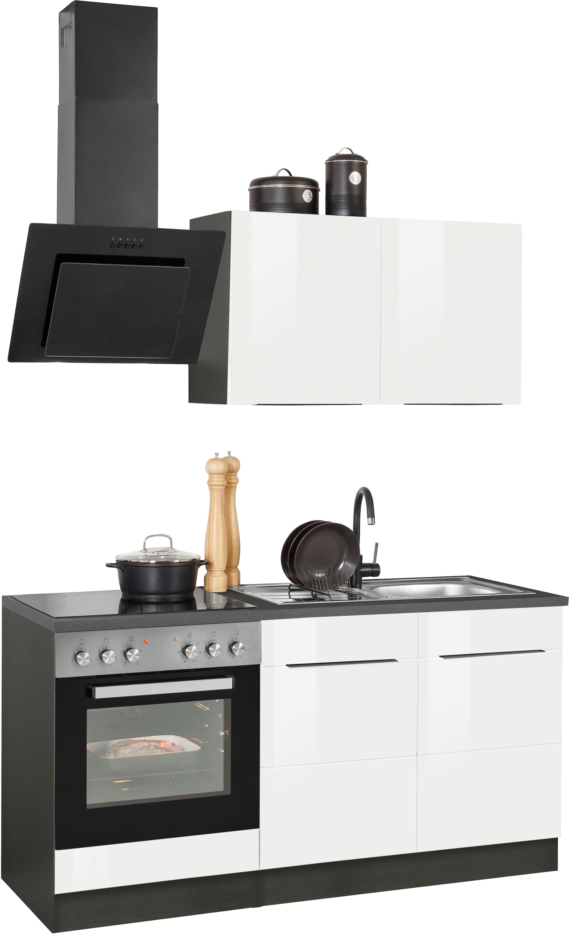 KOCHSTATION Küchenzeile »KS-Brindisi« Breite 210 cm, wahlweise mit E-Geräten, mit MDF-Fronten