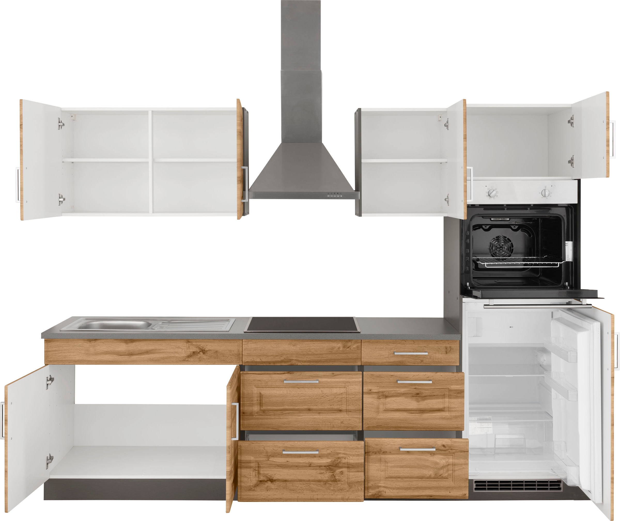 HELD MÖBEL Küchenzeile »Stockholm«, Breite 270 cm, mit hochwertigen MDF Fronten im Landhaus-Stil