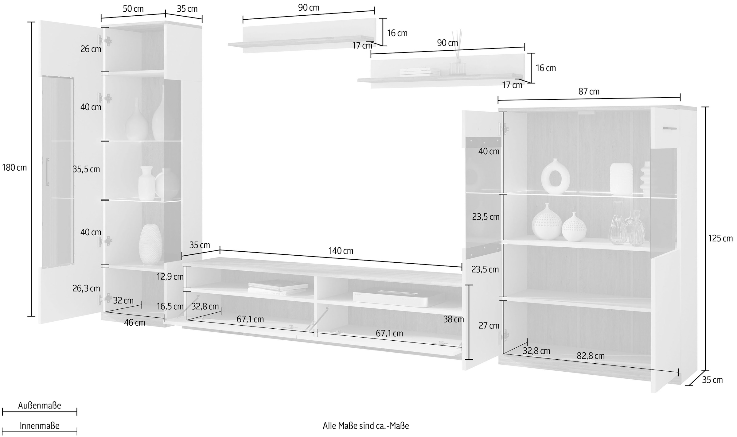 OTTO home Wohnwand »Ribe Wohnwand Set-5 St.« 5 Stk. tlg.