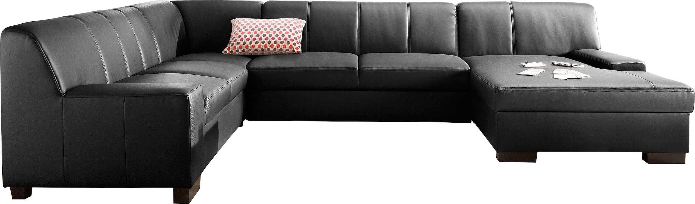 DOMO collection Wohnlandschaft »Norma, mit Kunstleder- oder Lederbezug, viel Platz, zeitlos & elegant«, extrabreite Armlehnen, U-Form, wahlweise mit Bettfunktion