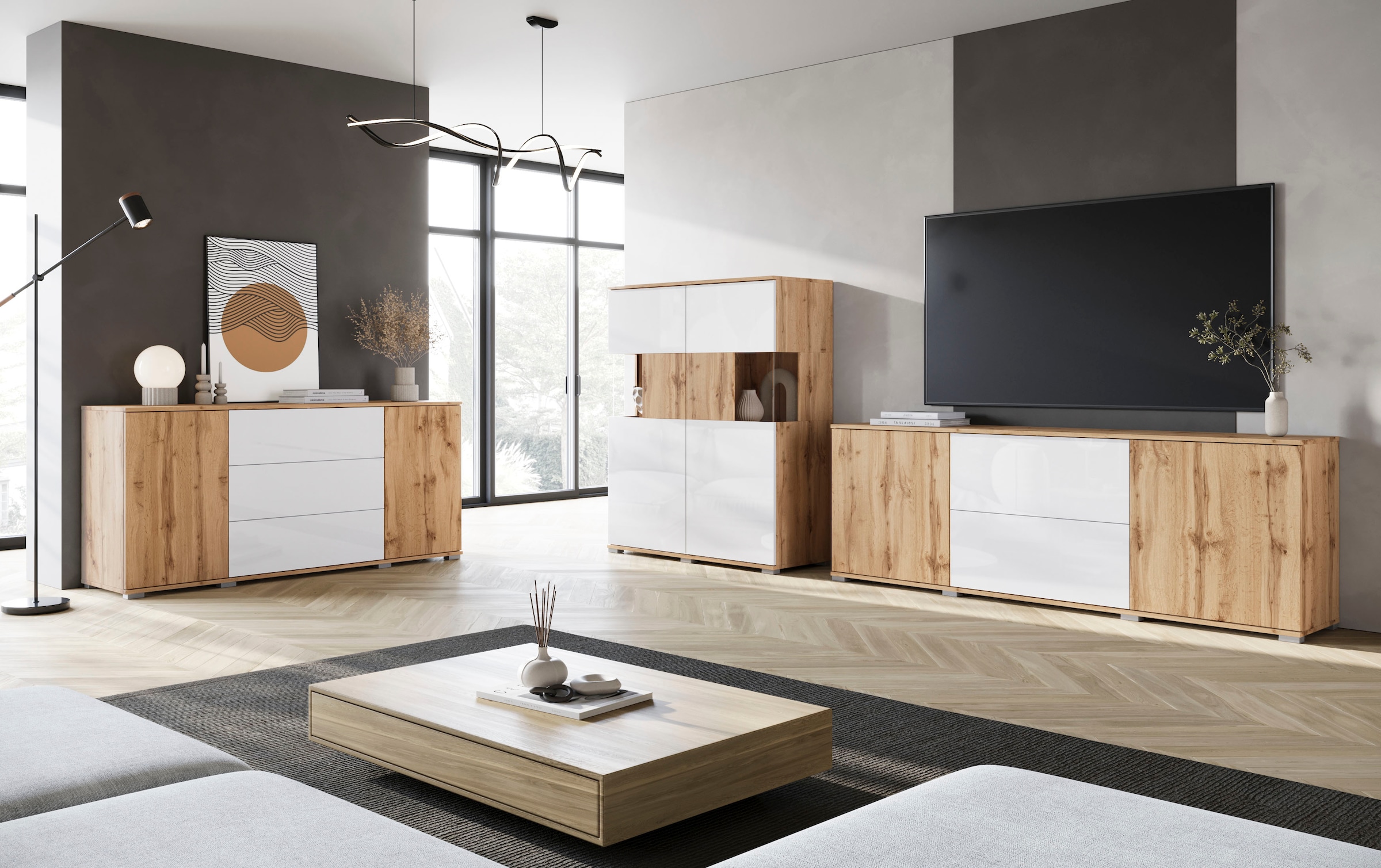 INOSIGN Lowboard »Kenia«, (1 St.), Der moderne TV-Schrank, mit 2 Türen und 2 Schubladen, Breite 180 cm