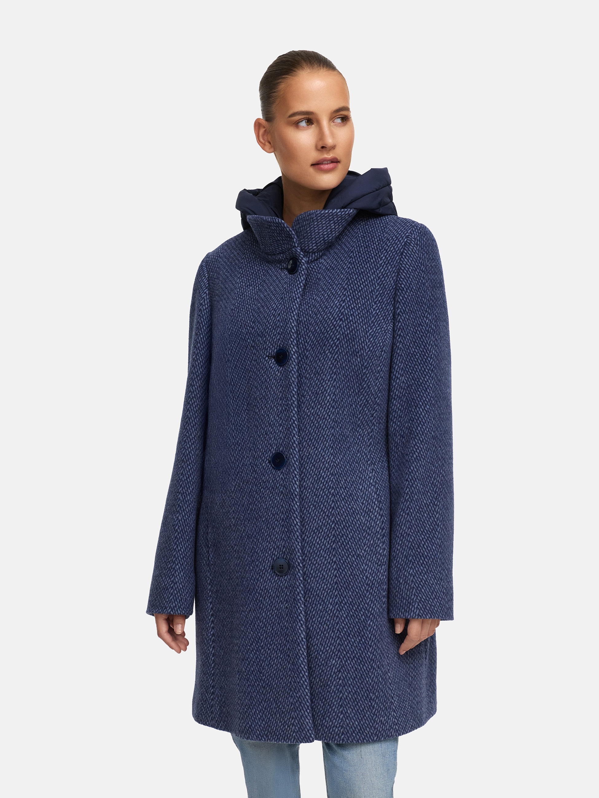 MANISA Wolljacke, mit Kapuze, mit Stehkragen und Kapuze, in Tweed-Optik