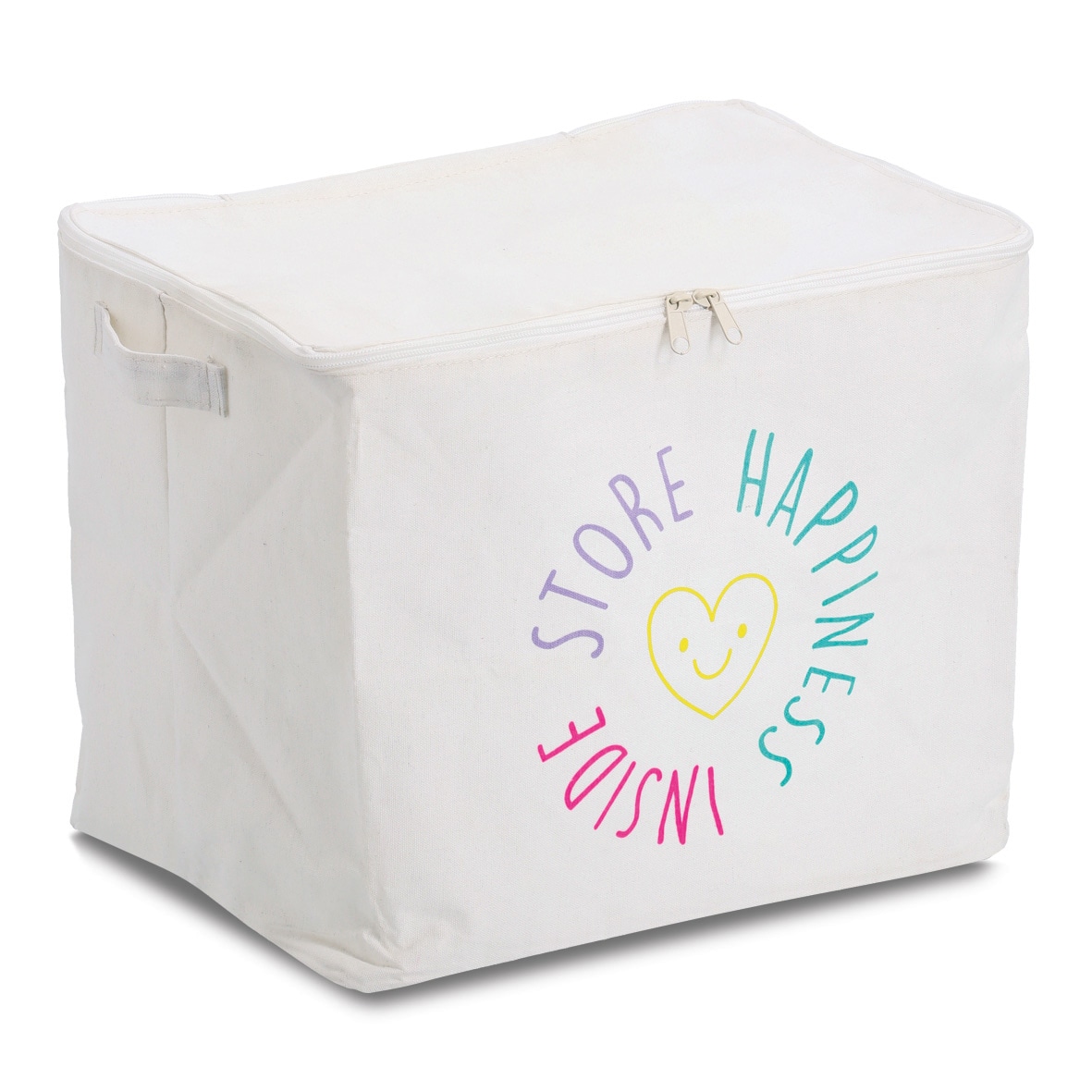 Zeller Present Aufbewahrungsbox »Aufbewahrungsbox, Polyester/Baumwolle, creme« mit Reißverschluss "Happiness", 2er Set, ca. 39x29x30 cm