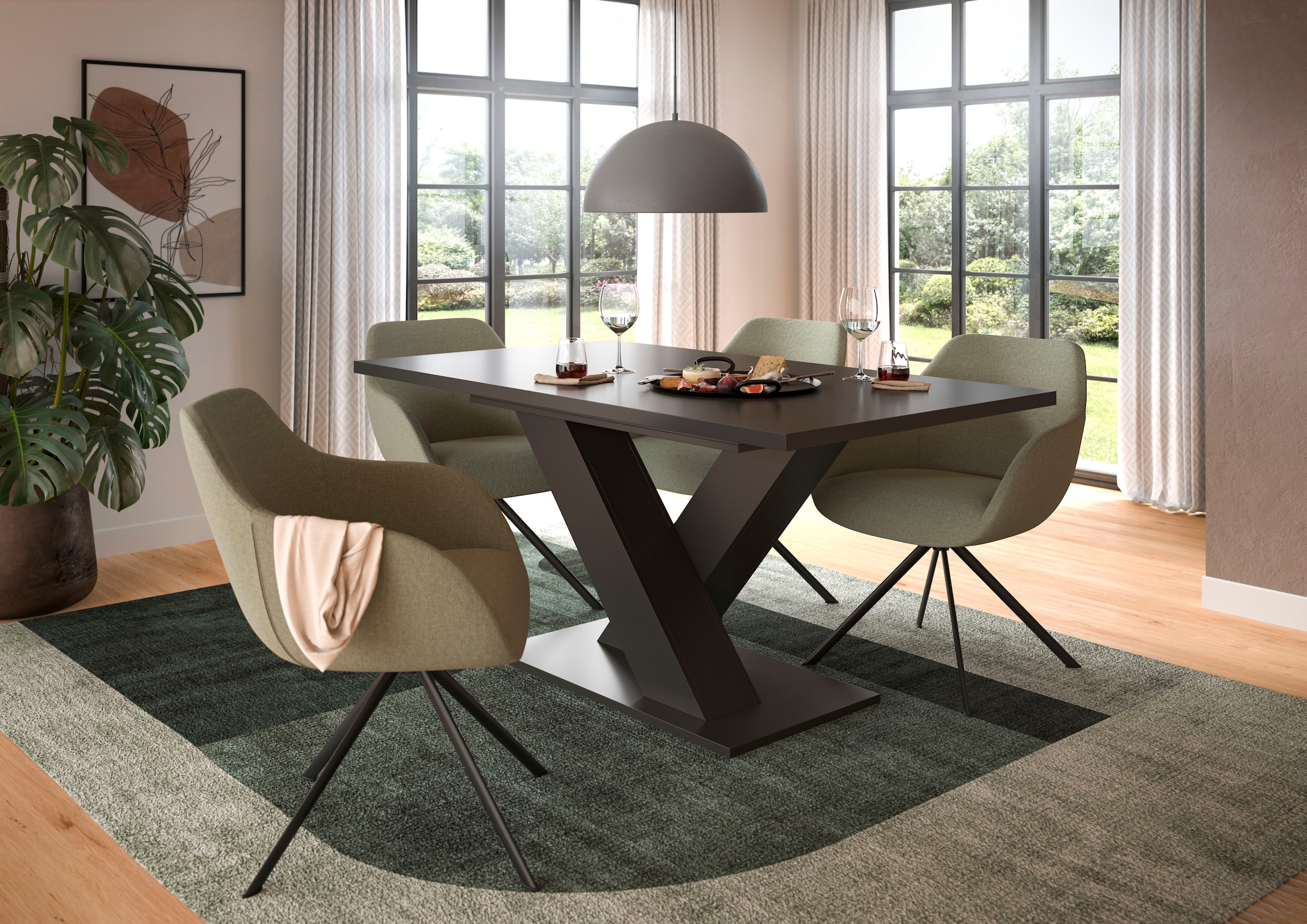 INOSIGN Esstisch »Motus, ausziehbar 150 -190 cm, inklusive 40 cm Einlegeplatte«, X-Gestell mit Bodenplatte, Tisch, Küchentisch, Esszimmer, Küche