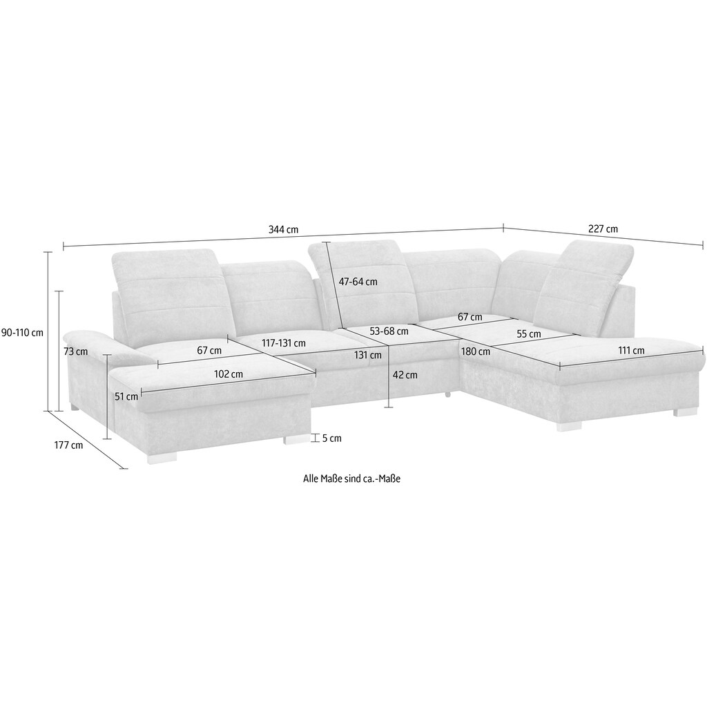 mokebo Wohnlandschaft »Kordula«, Sofa in U-Form mit Schlaffunktion & Bettkasten, Schlafcouch mit Sitztiefenverstellung & verstellbaren Kopfteilen