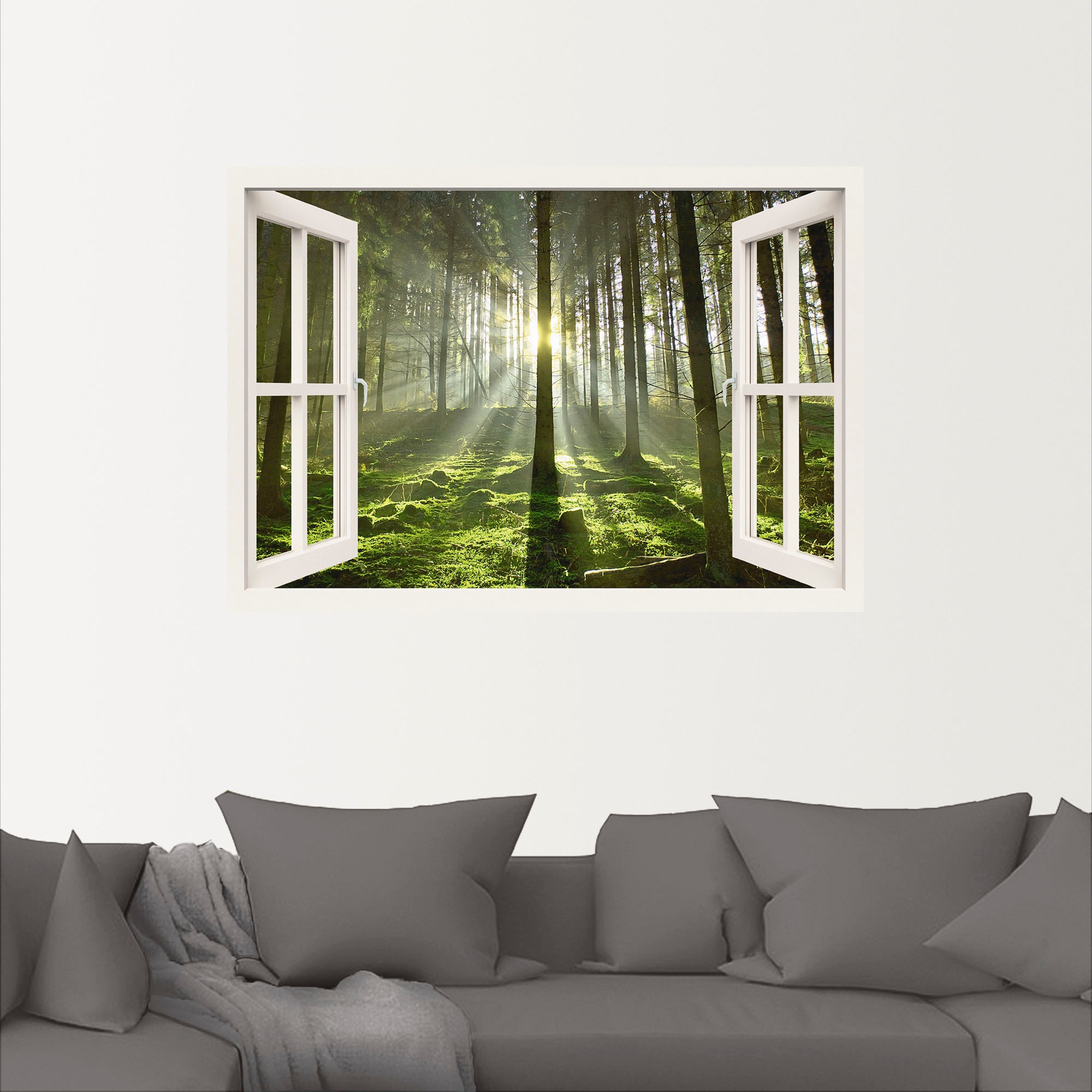 Artland Wandbild »Fensterblick - Wald im Gegenlicht«, Fensterblick, (1 St.), als Poster, Wandaufkleber in verschied. Größen