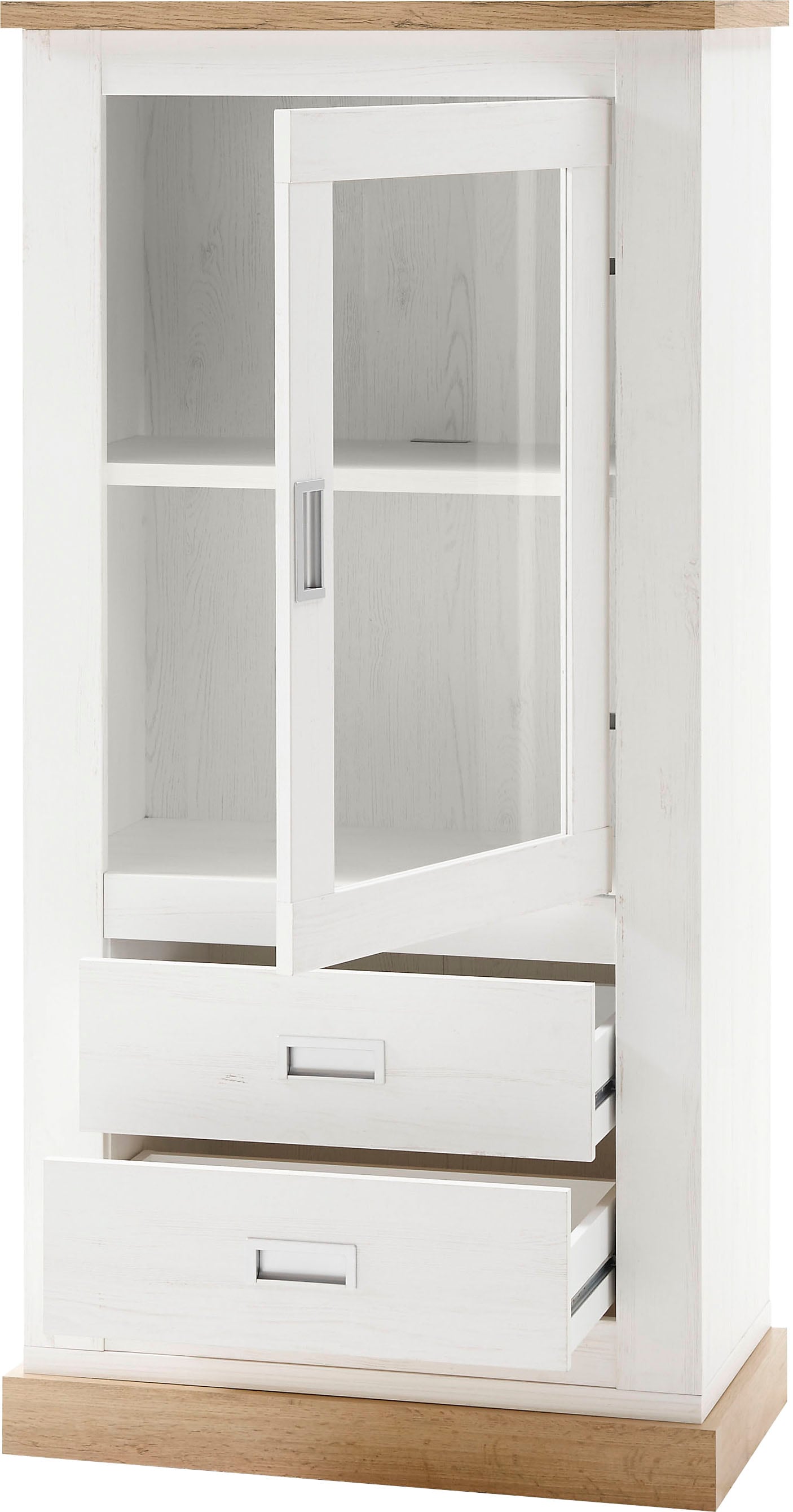 Home affaire Vitrine »Orlando, moderner Hochschrank, Glasvitrine im Landhausstil«, Glastür, silberne Griffmulden, 146 cm hoch